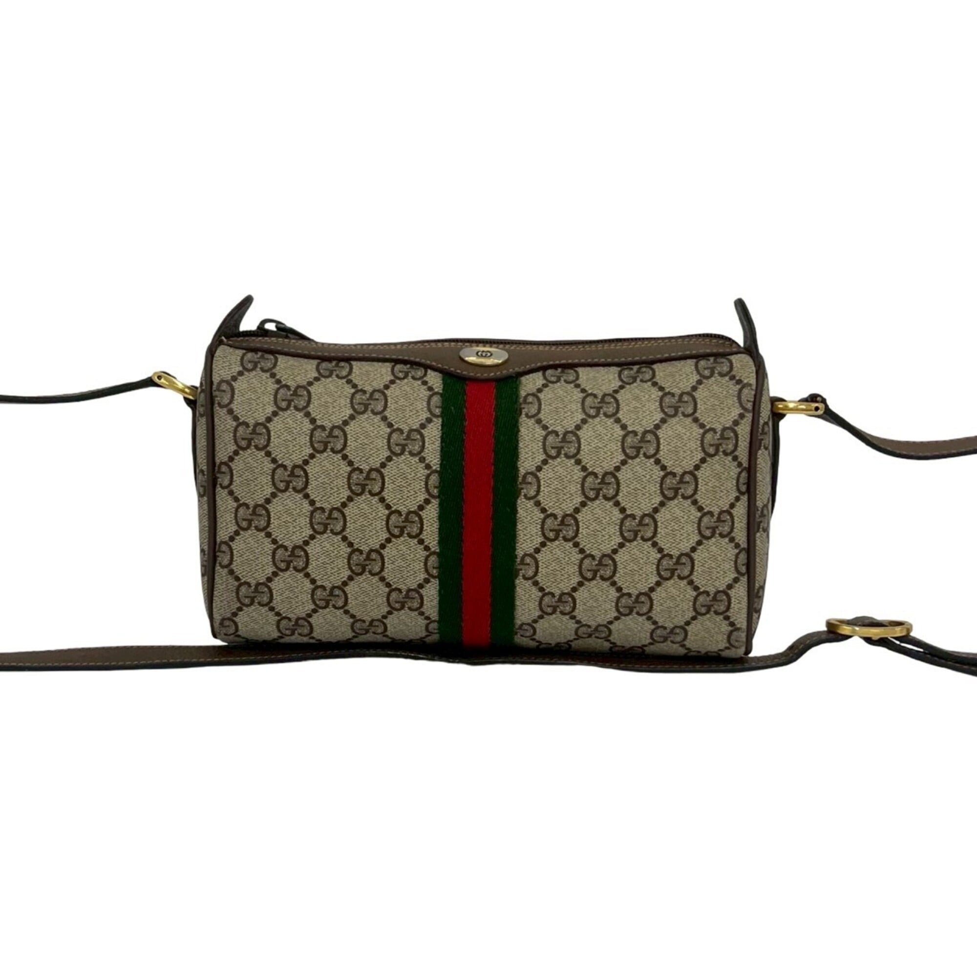Gucci Brown Green Red Color Leather Pvc Shoulder Bag (Pre-Owned)
