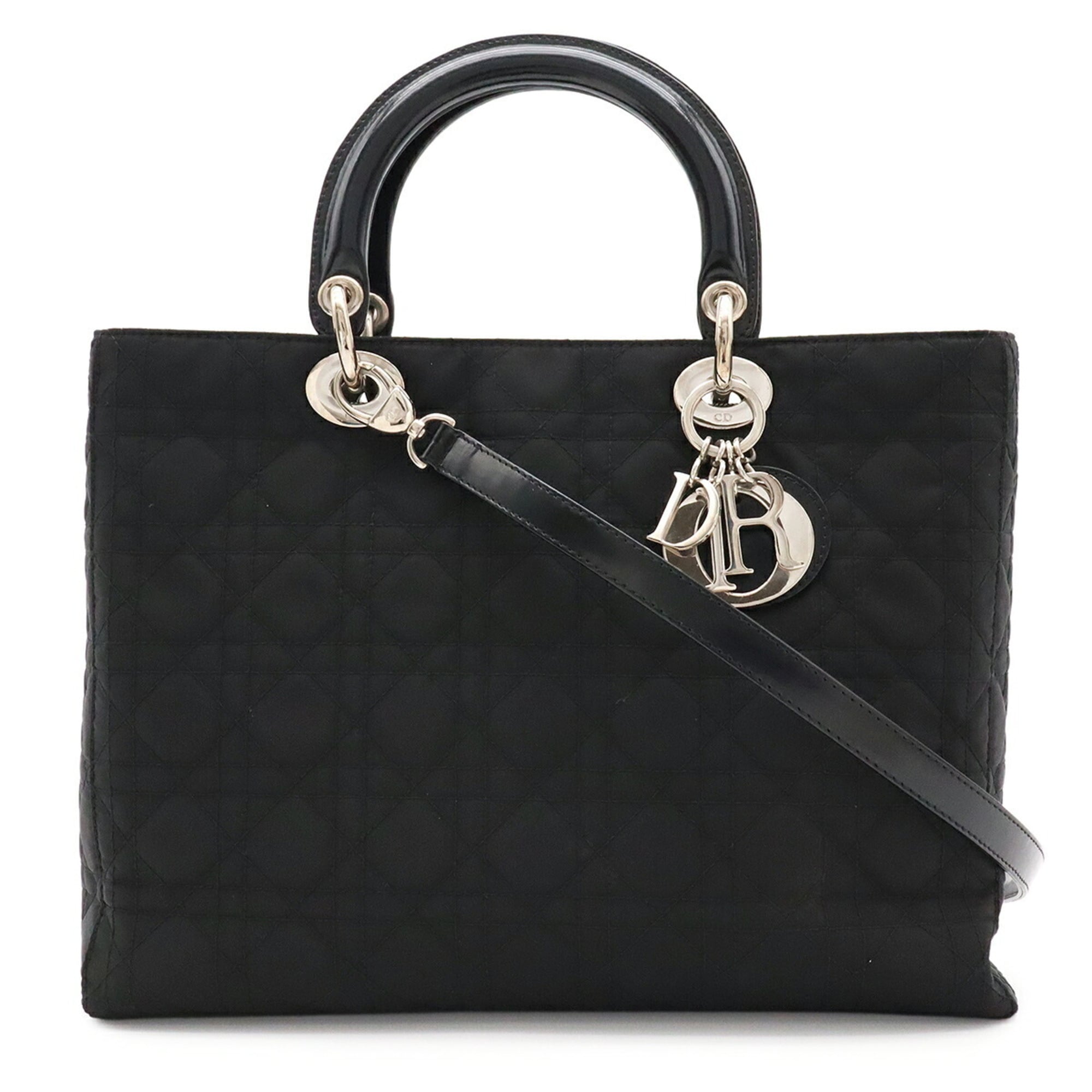Christian Dior Black Nylon Patent Leather Handbag Tote Bag (Pre-Owned)