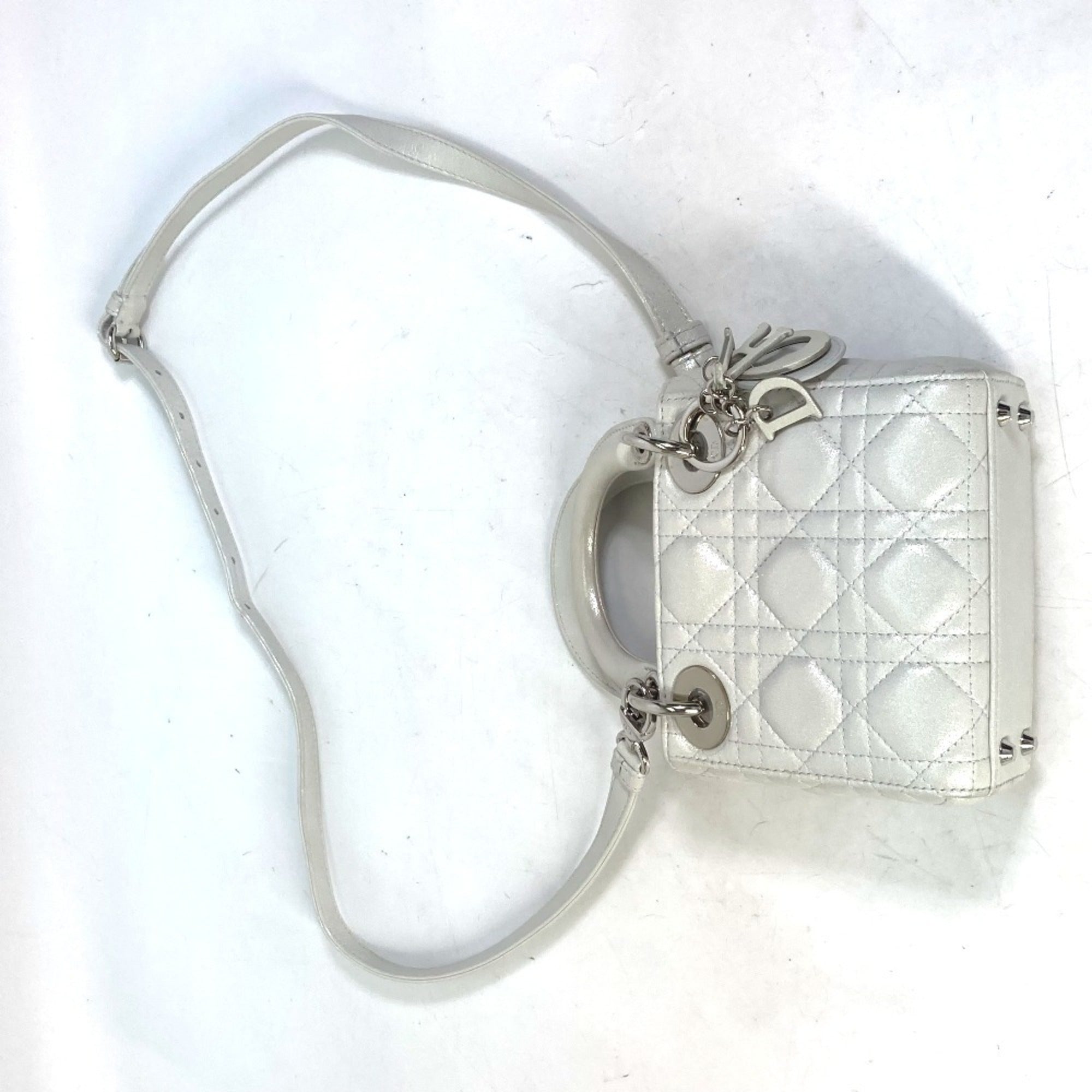 Christian Dior Lady Dior Metallic Gray Leather Handbag Shoulder Bag (Pre-Owned)