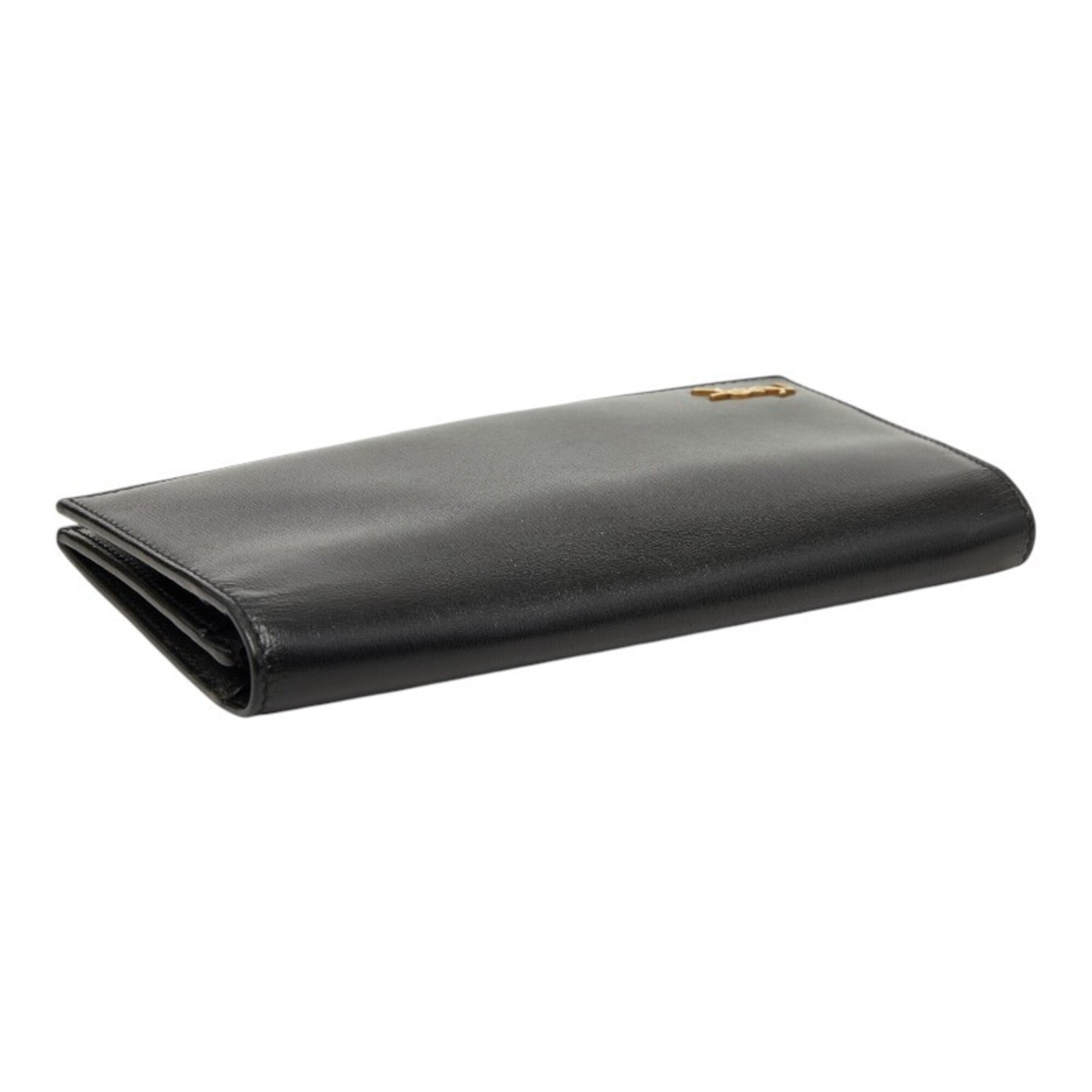 Saint Laurent Black Leather Long Wallet (Bi-Fold) (Pre-Owned)