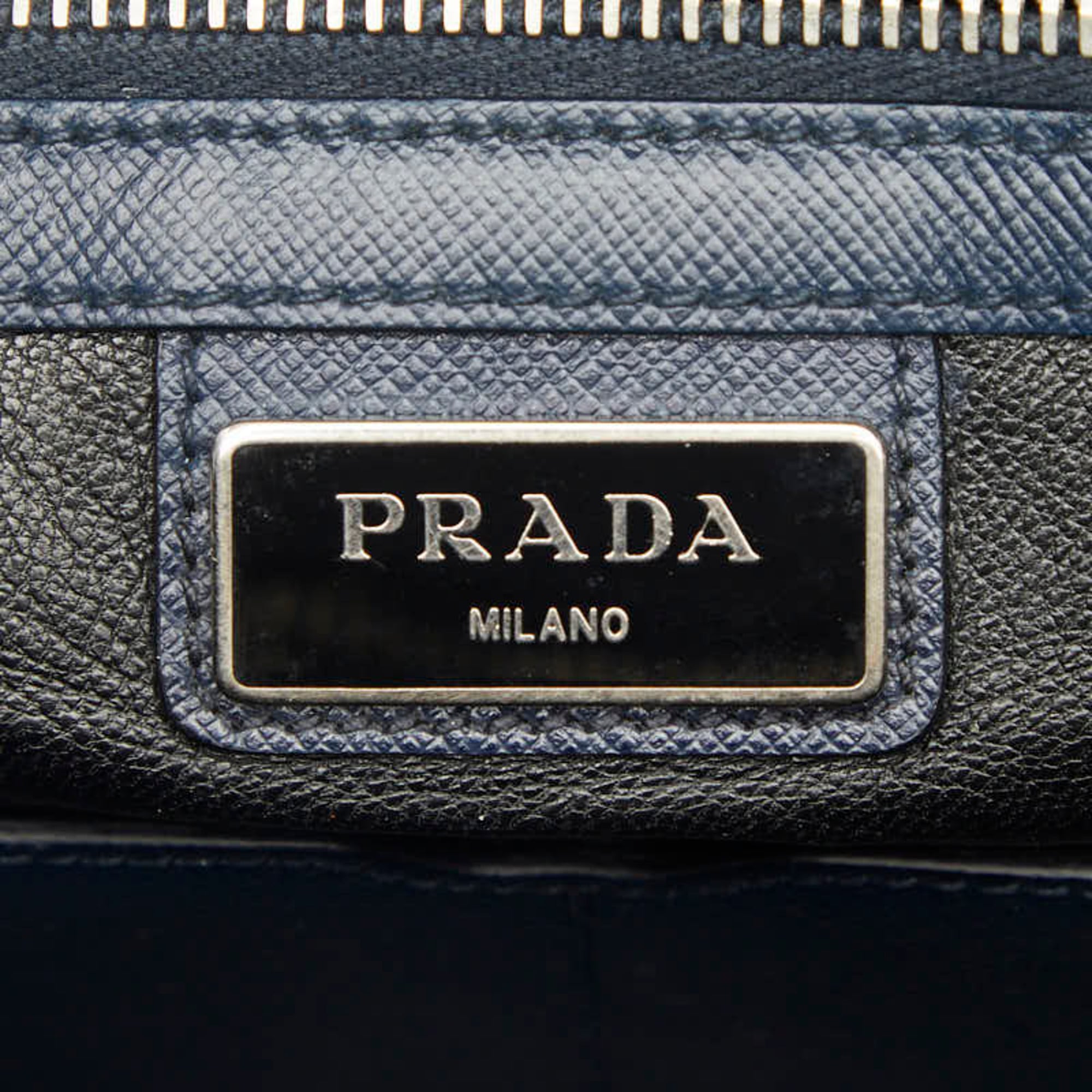 Prada Navy Saffiano Triangle Leather Briefcase (Pre-Owned)