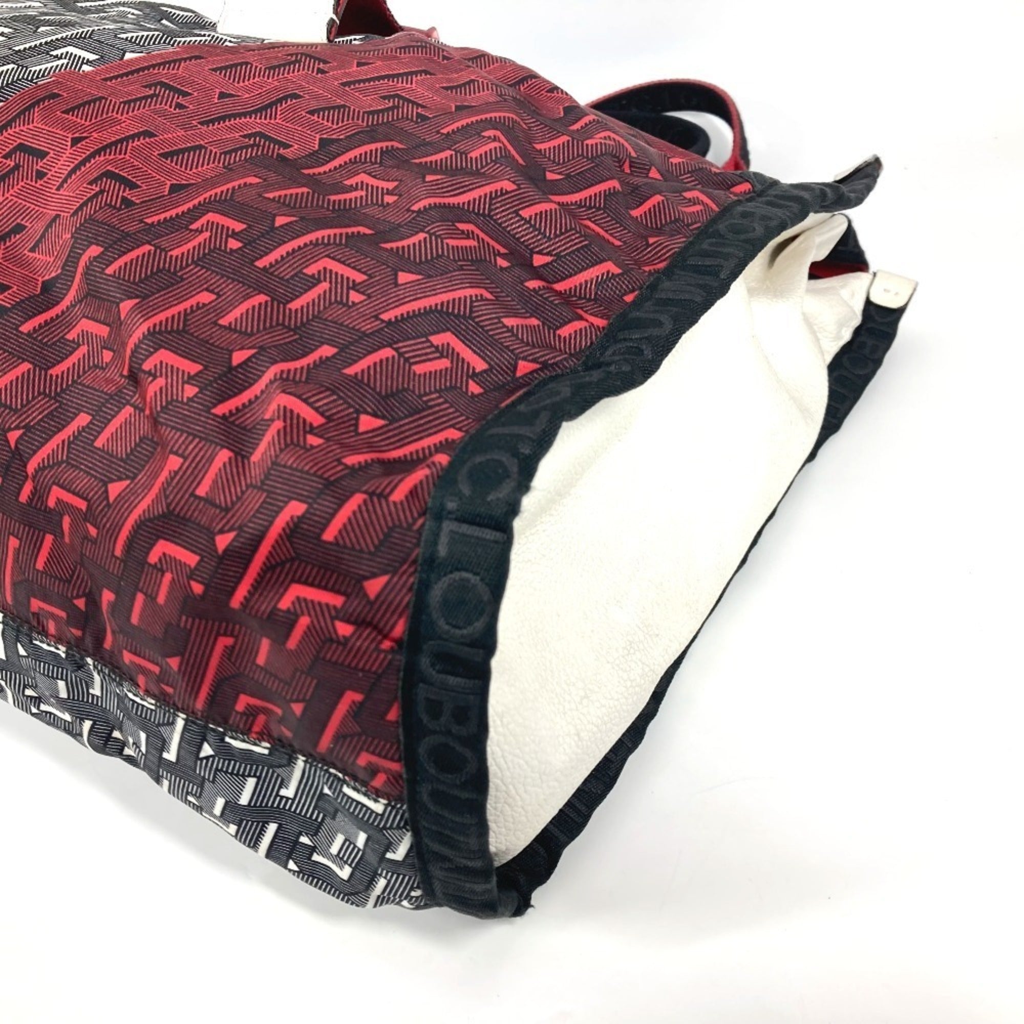 Christian Louboutin Black Red Color White Nylon Handbag Shoulder Bag Tote Bag (Pre-Owned)