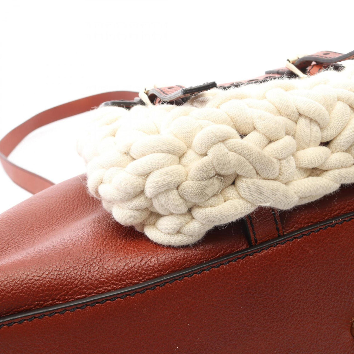 Chloé Brown White Leather Cotton Handbag (Pre-Owned)