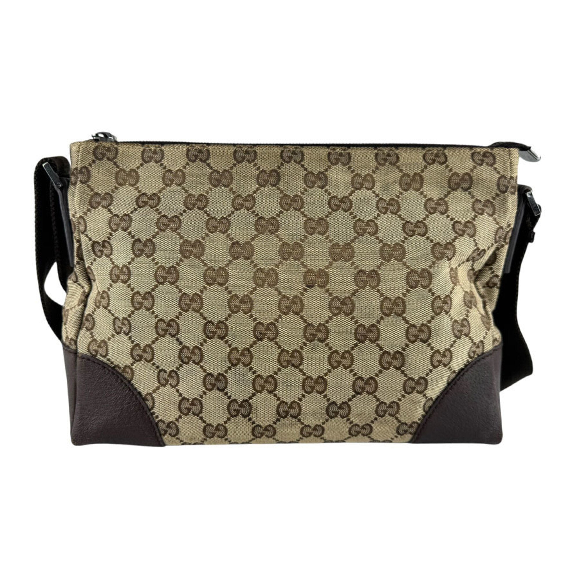 Gucci Brown Gg Canvas Leather Shoulder Bag (Pre-Owned)