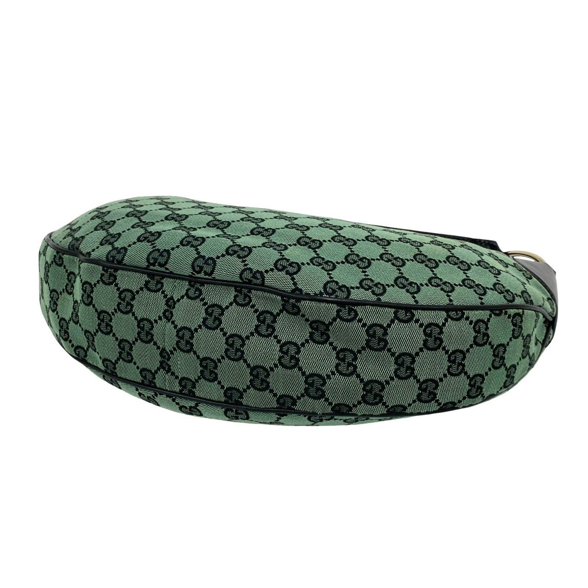 Gucci Black Green Canvas Leather Handbag Shoulder Bag (Pre-Owned)