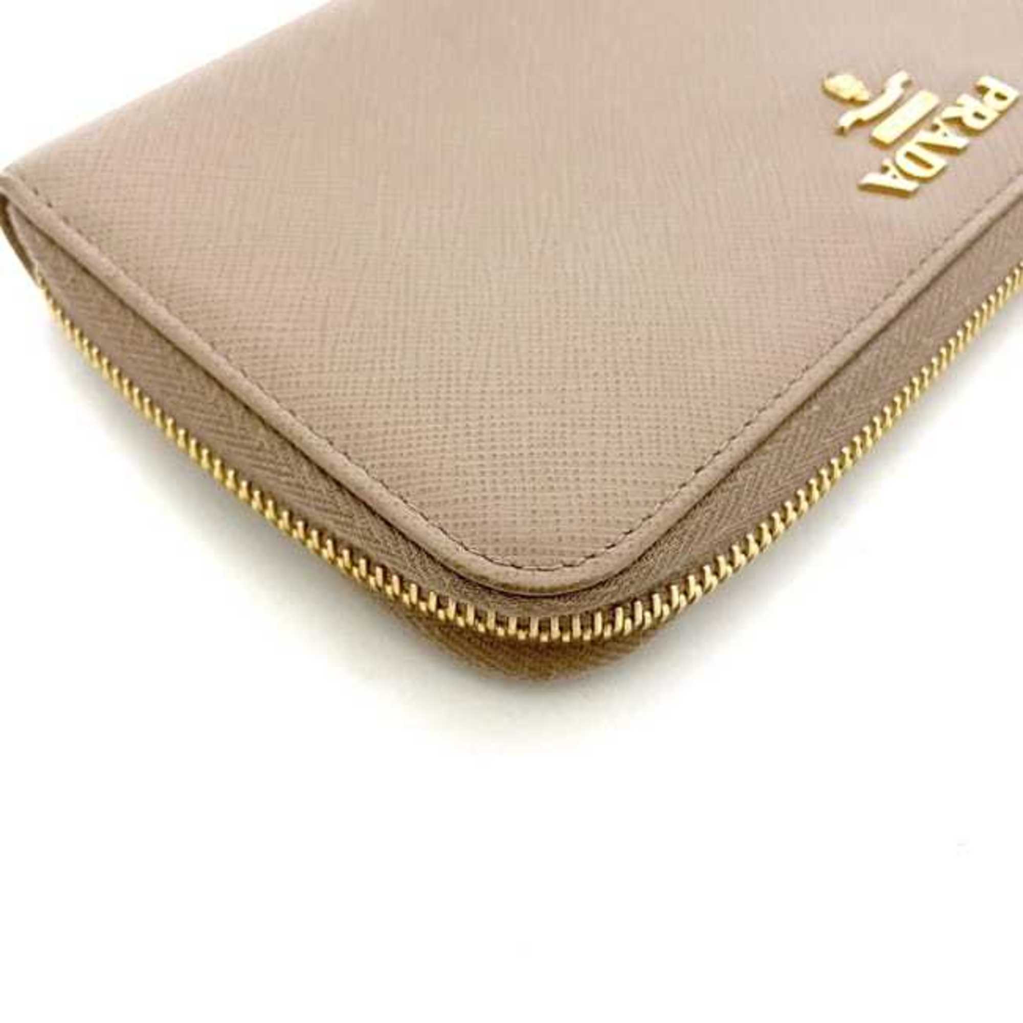 Prada Beige Leather Long Wallet (Bi-Fold) (Pre-Owned)