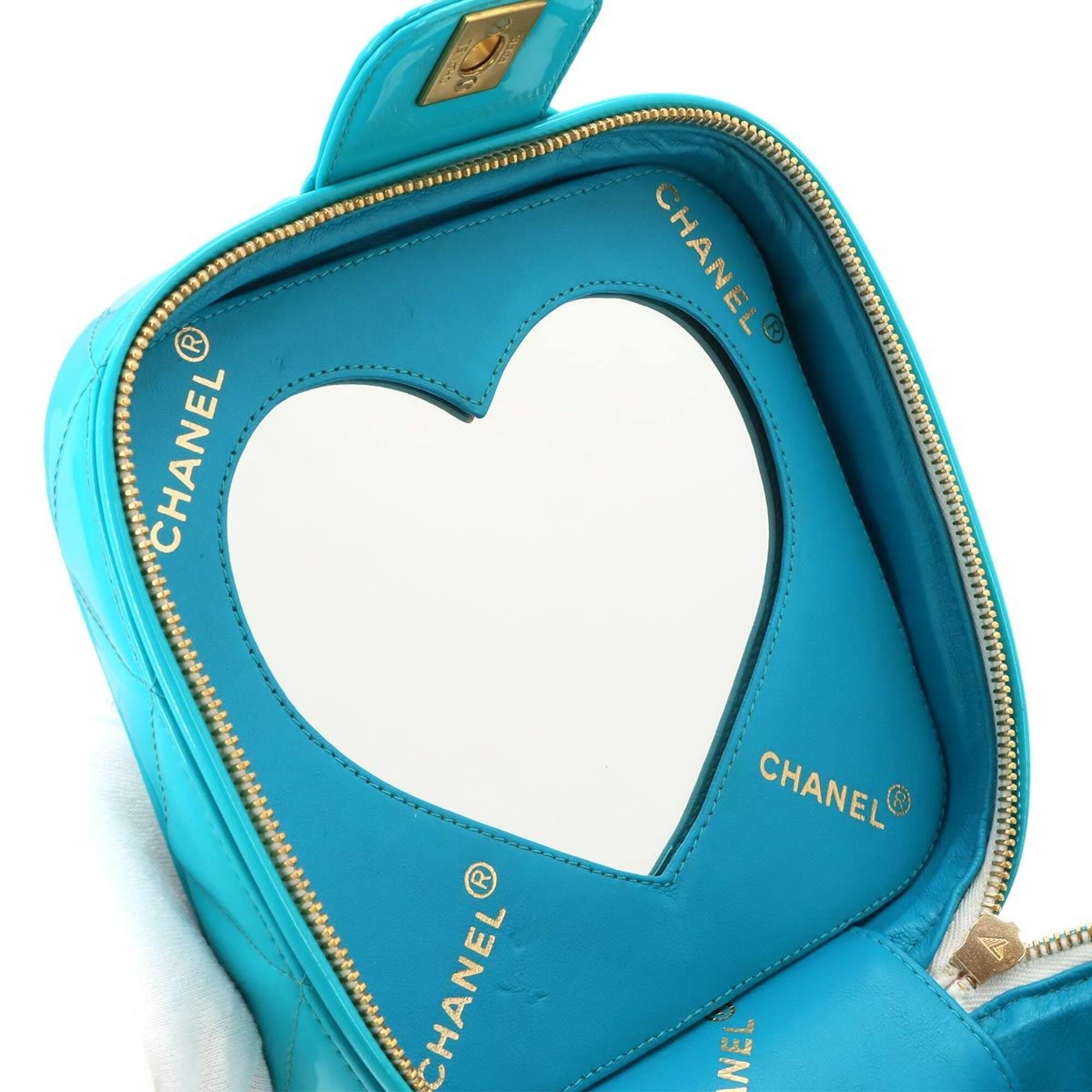 Chanel Blue Patent Leather Handbag Vanity Bag (Pre-Owned)