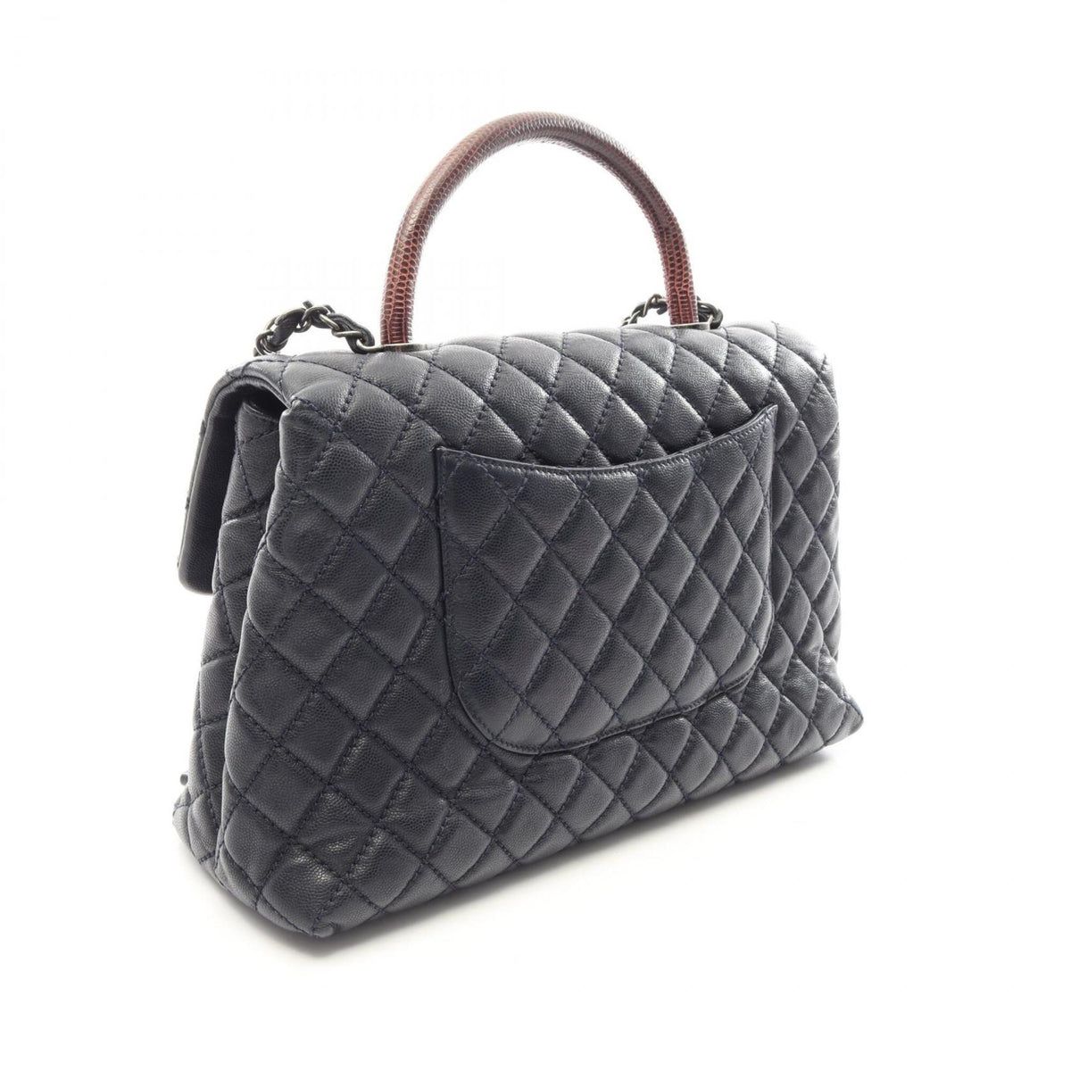 Chanel Bordeaux Navy Grained Calfskin Handbag (Pre-Owned)