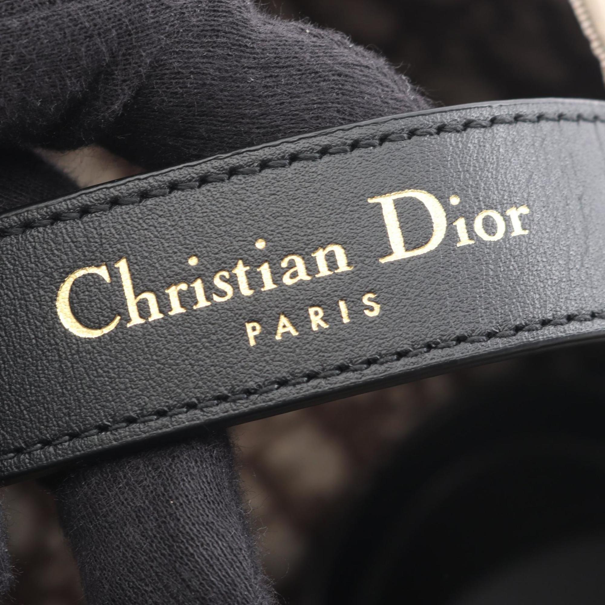 Christian Dior Beige Black Gray Canvas Leather Tote Bag (Pre-Owned)