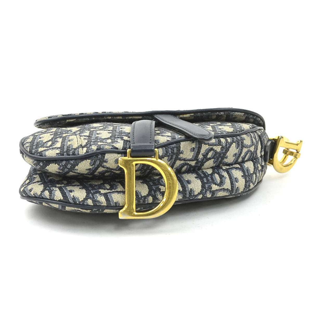 Christian Dior Navy Canvas Leather Handbag Saddle Bag Shoulder Bag (Pre-Owned)