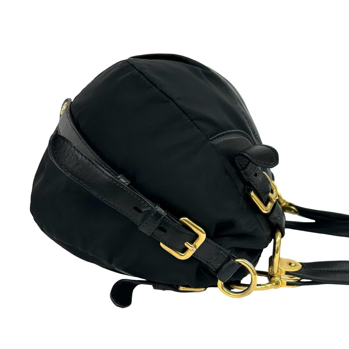 Prada Black Nylon Leather Shoulder Bag Tote Bag (Pre-Owned)