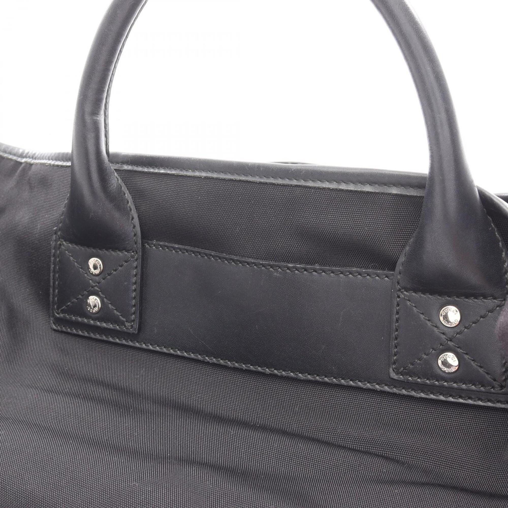 Gucci Black Nylon Leather Handbag Tote Bag (Pre-Owned)