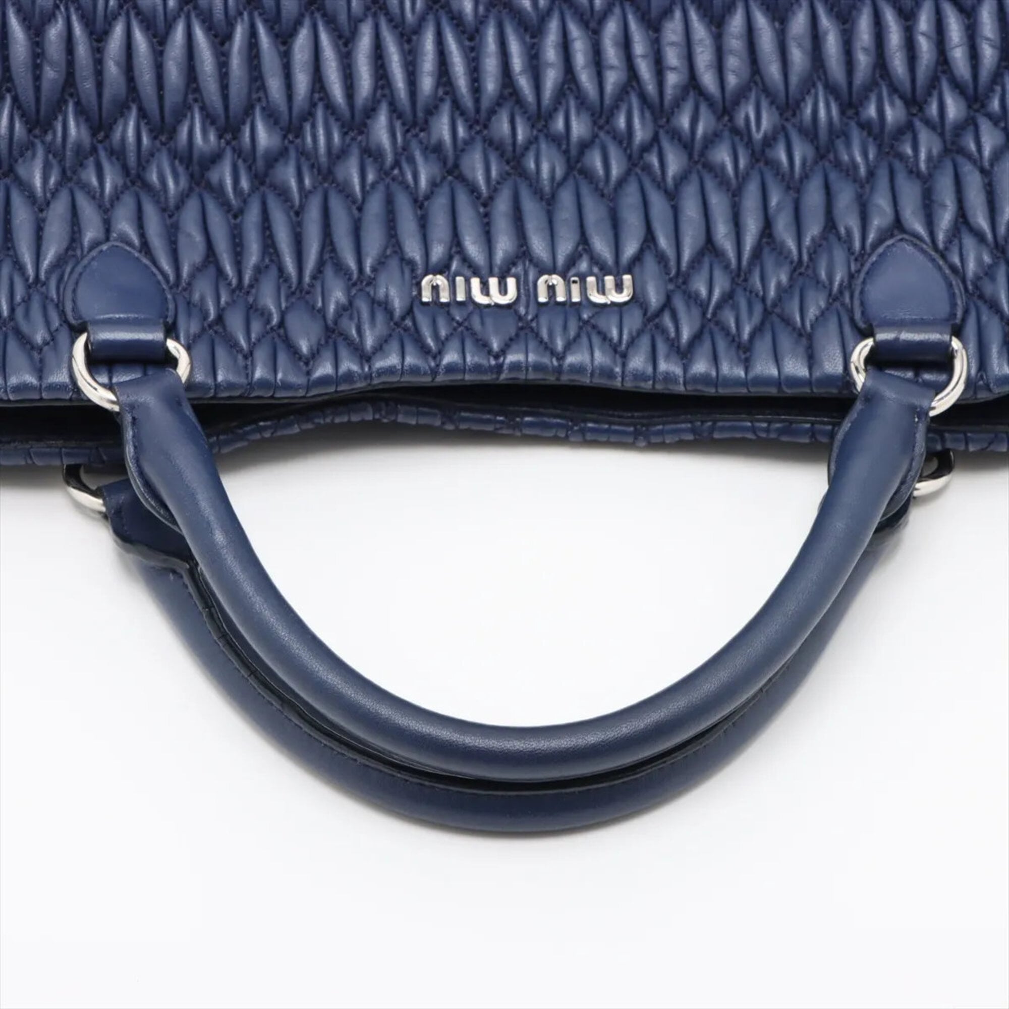 Miu Miu Matelasse Navy Leather Shoulder Bag (Pre-Owned)