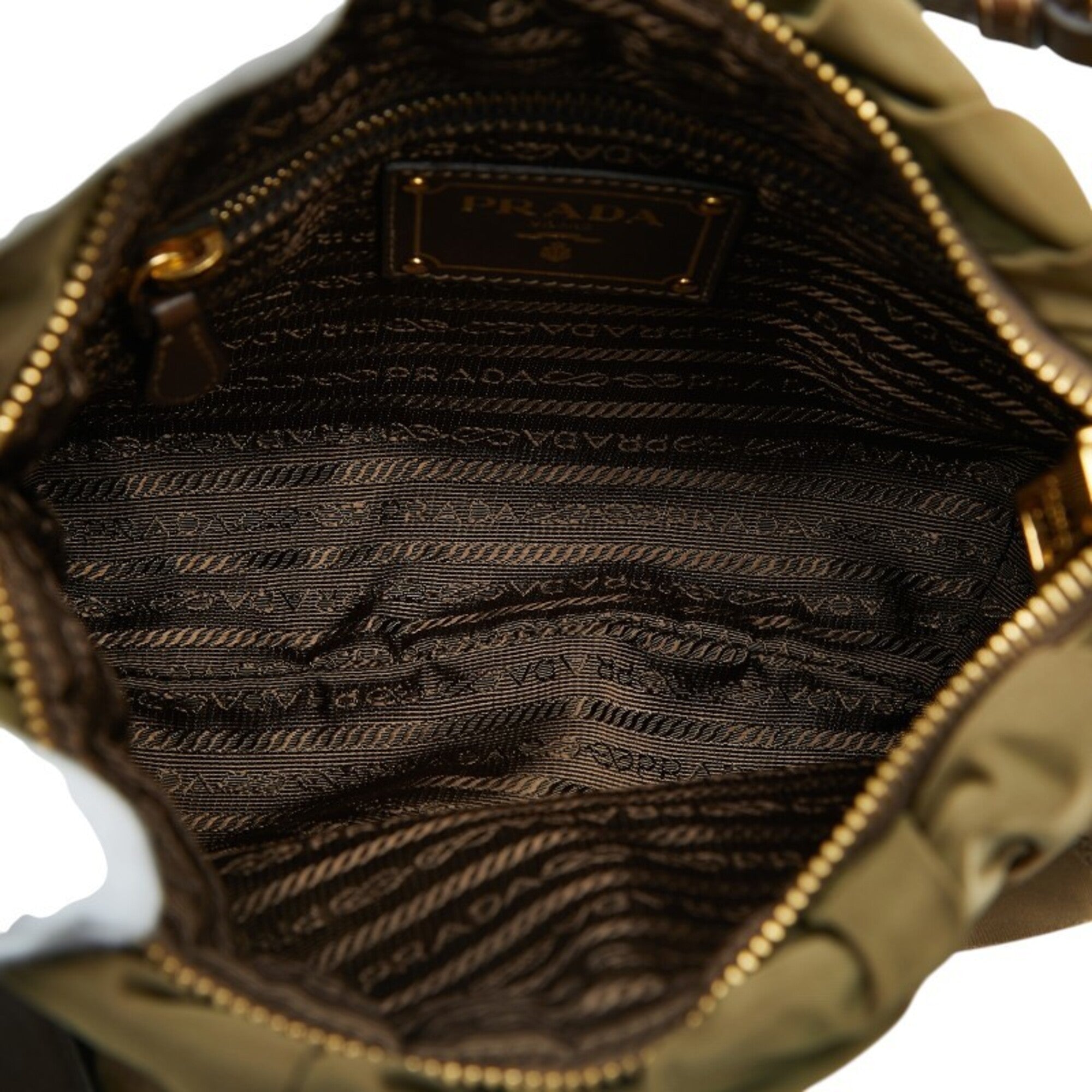 Prada Khaki Brown Leather Nylon Shoulder Bag (Pre-Owned)