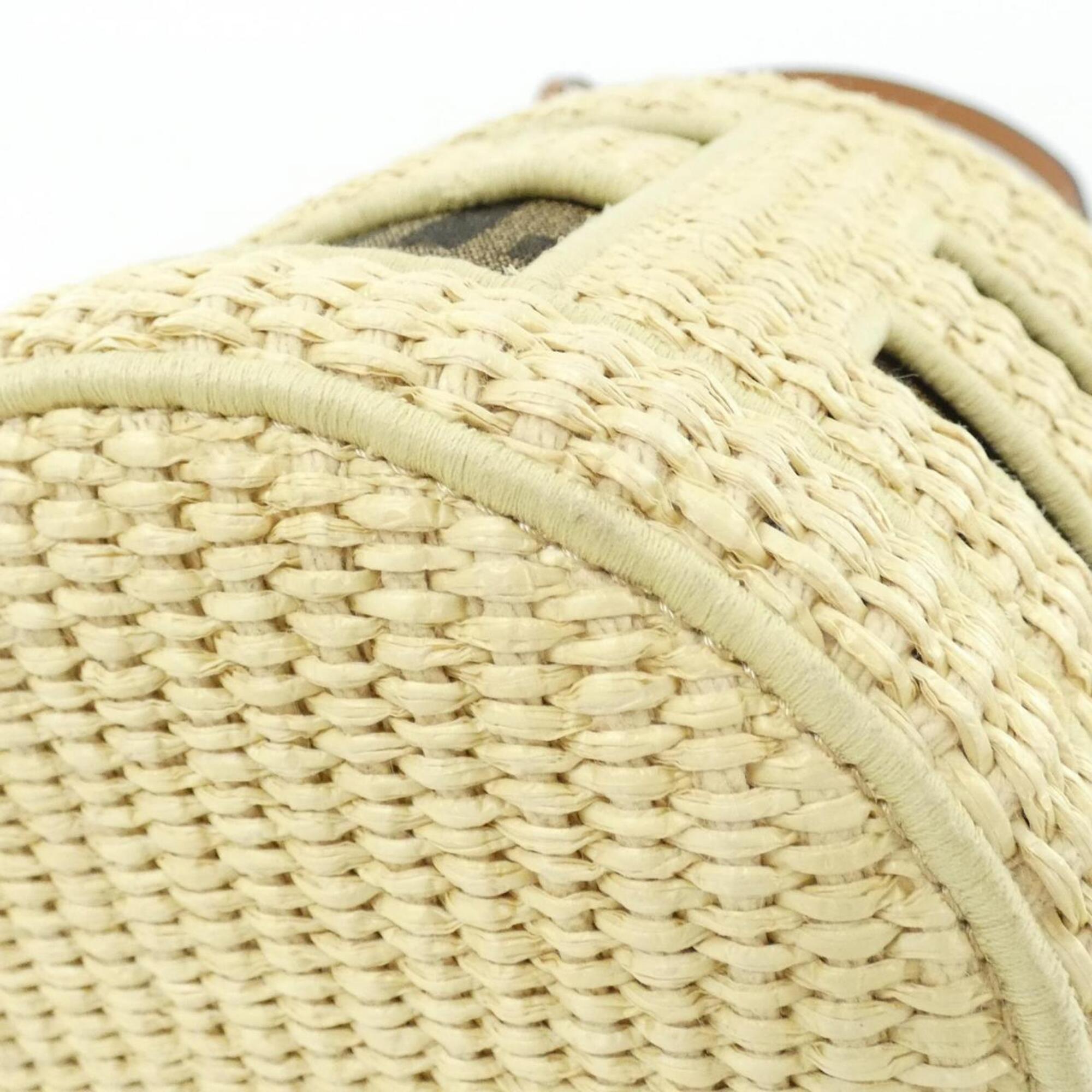 Fendi Brown Canvas Straw Shoulder Bag (Pre-Owned)