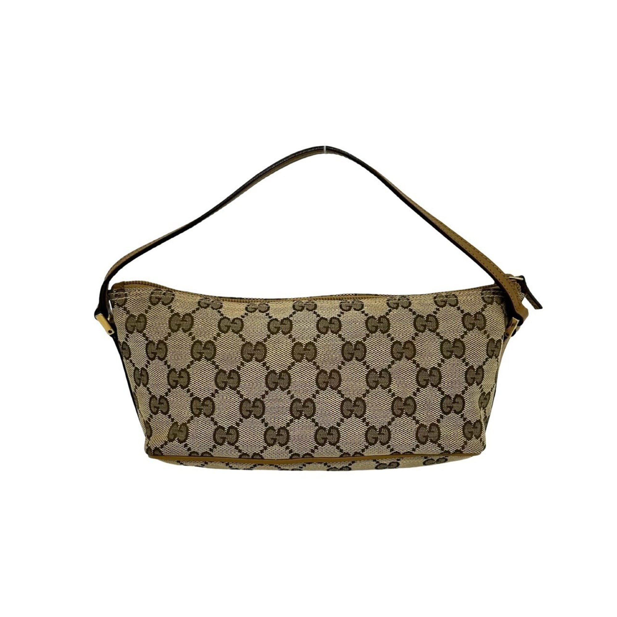 Gucci Brown Canvas Leather Handbag Pouch (Pre-Owned)