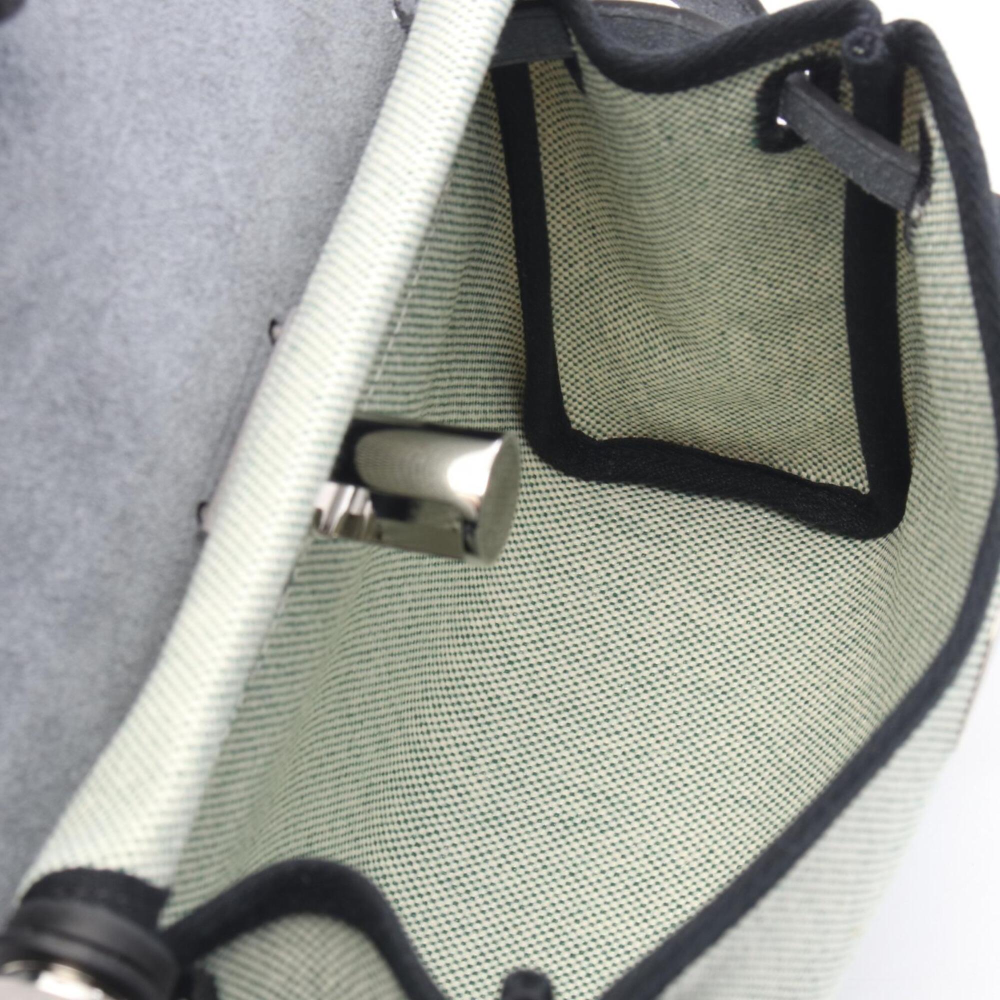 Hermes Black Green White Toile H Handbag Shoulder Bag (Pre-Owned)