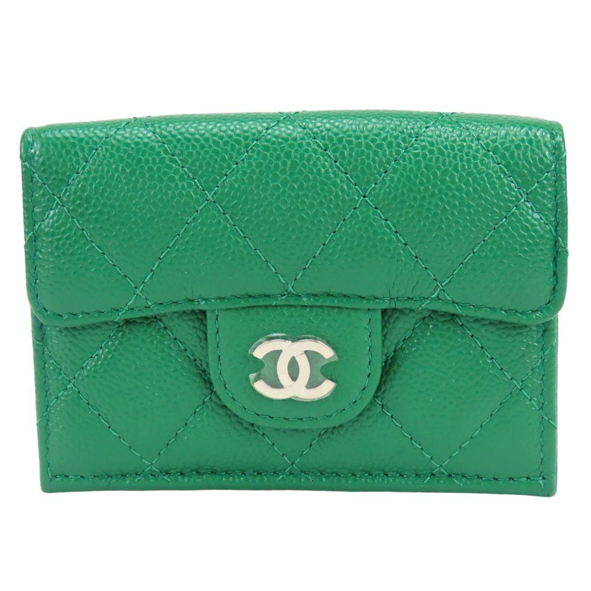 Chanel Green Grained Calfskin Wallet (Tri-Fold) (Pre-Owned)