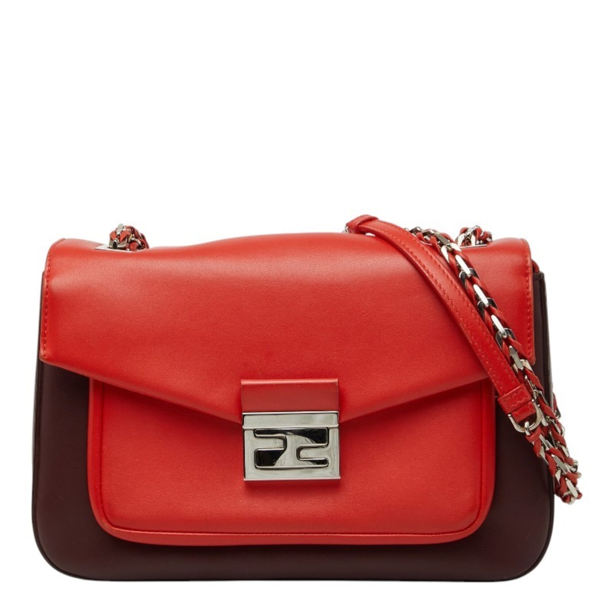 Fendi Bordeaux Red Color Leather Shoulder Bag (Pre-Owned)