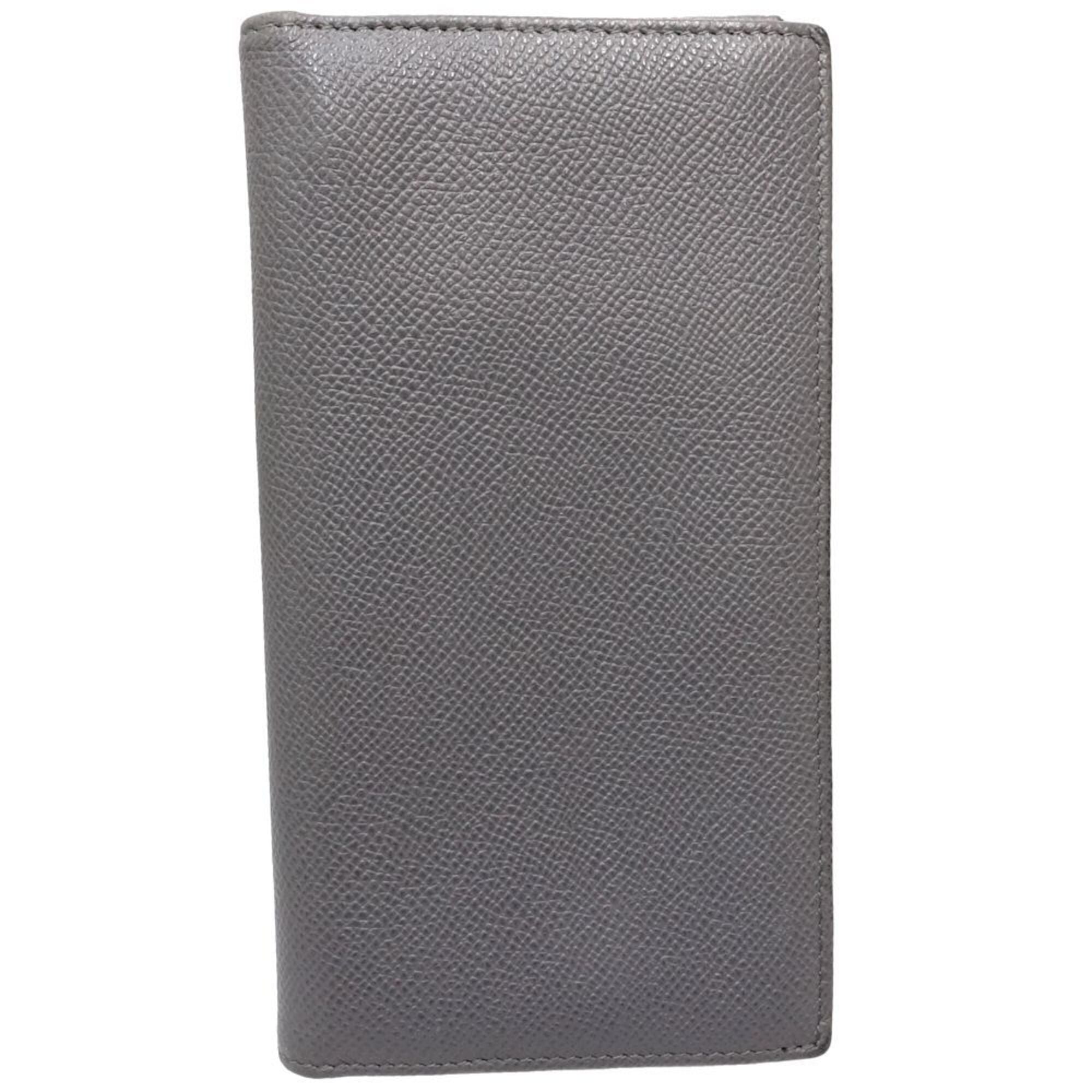 Bvlgari Gray Leather Long Wallet (Bi-Fold) (Pre-Owned)