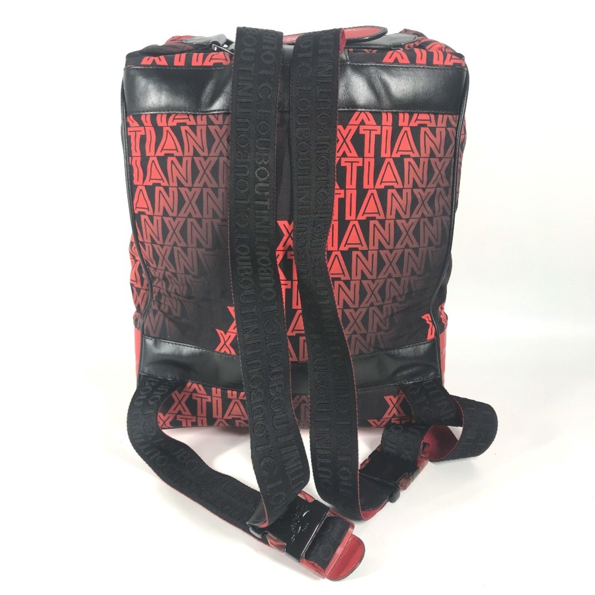 Christian Louboutin Black Red Color Nylon Leather Backpack (Pre-Owned)