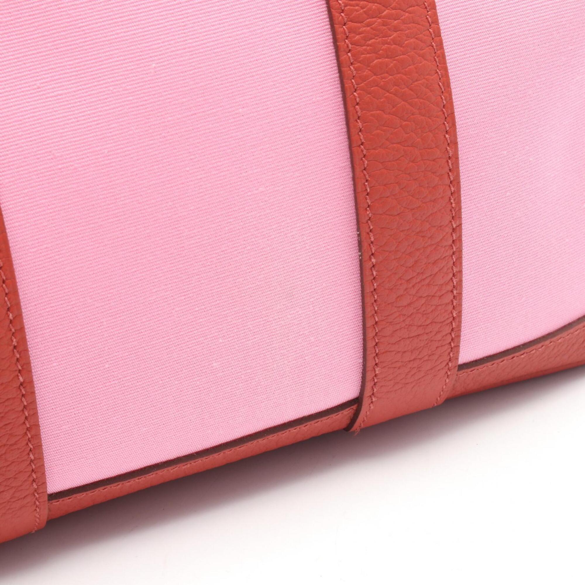 Hermes Pink Red Color Toile Officier Negonda Leather Handbag Tote Bag (Pre-Owned)