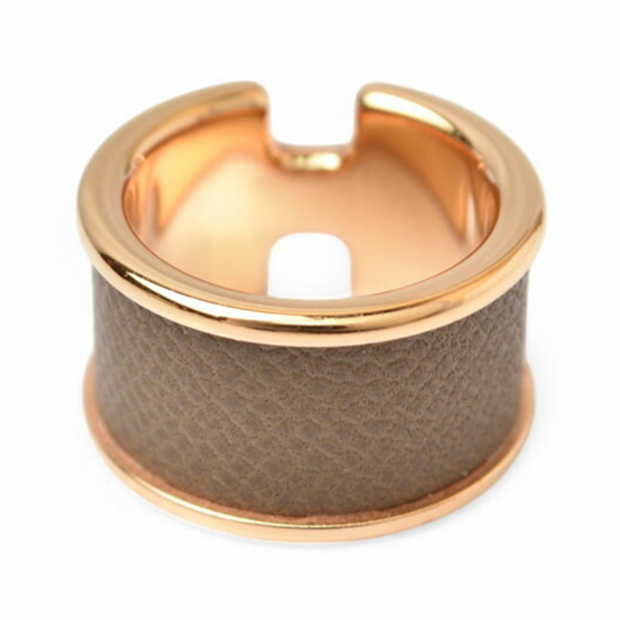 Hermes Etoupe Gray Gold Leather Metal Band Ring (Pre-Owned)