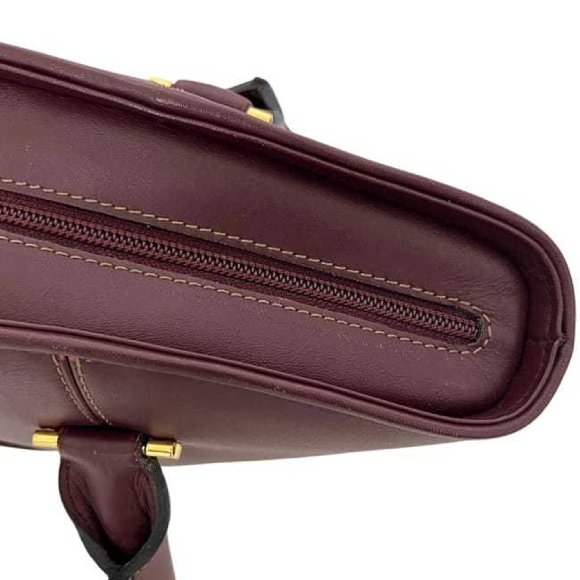 Cartier Bordeaux Leather Handbag Tote Bag (Pre-Owned)
