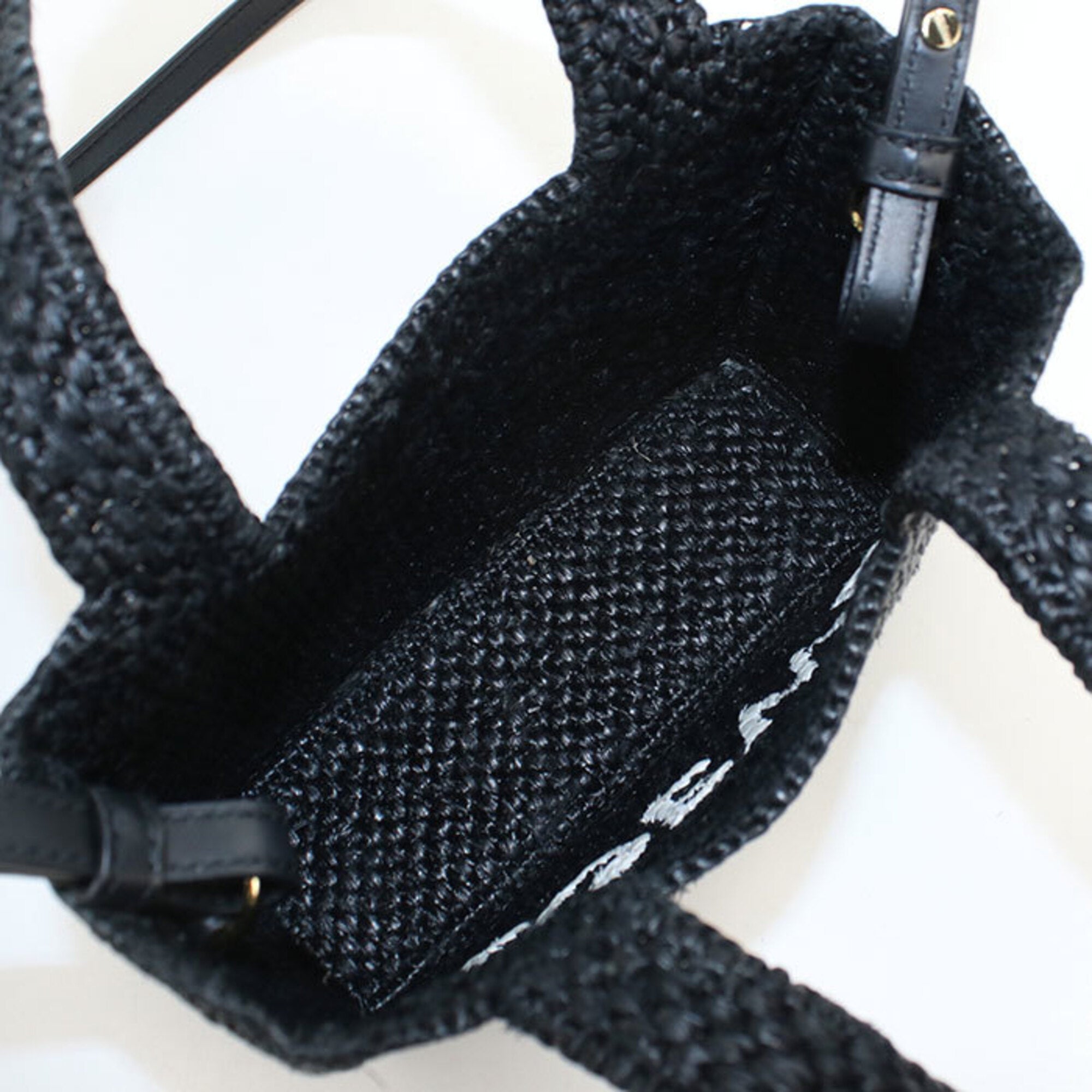 Loewe Black Leather Raffia Handbag Shoulder Bag (Pre-Owned)