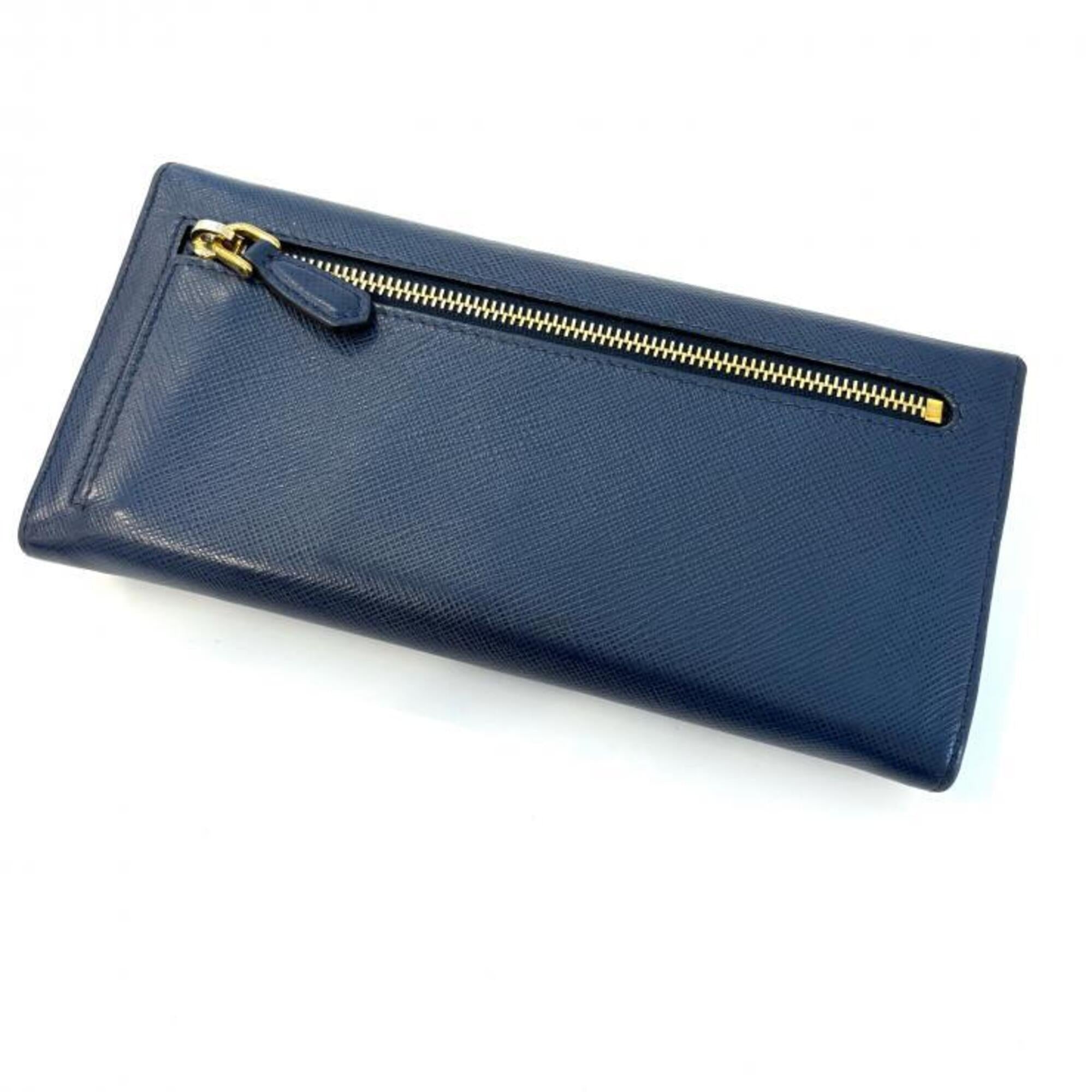 Prada Bluette Navy Saffiano Metal Long Wallet (Bi-Fold) (Pre-Owned)