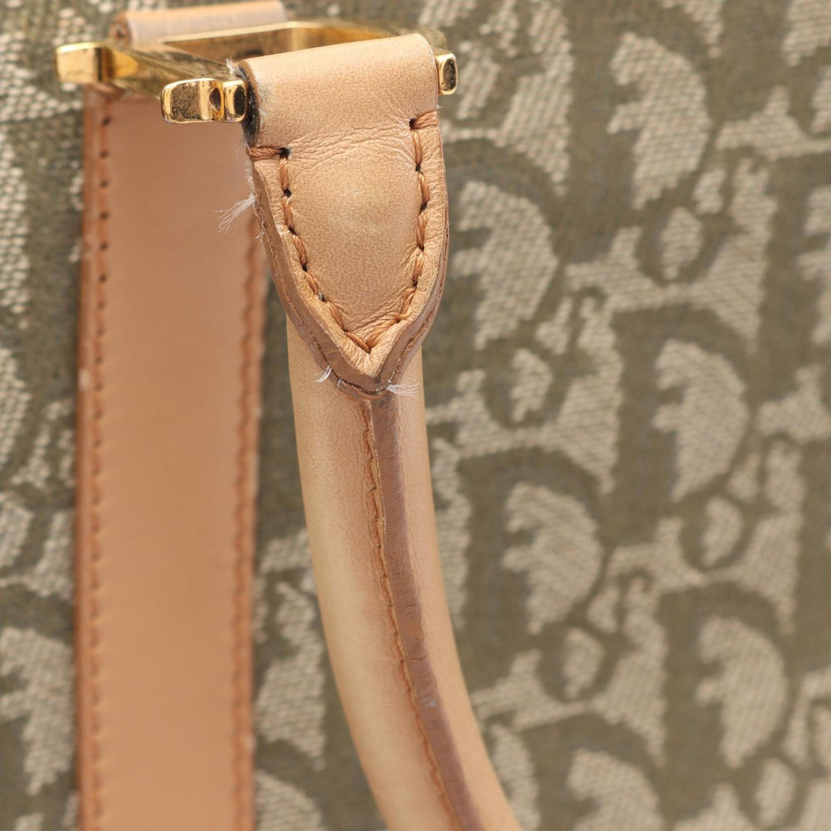 Christian Dior Beige Khaki Canvas Leather Handbag Tote Bag (Pre-Owned)
