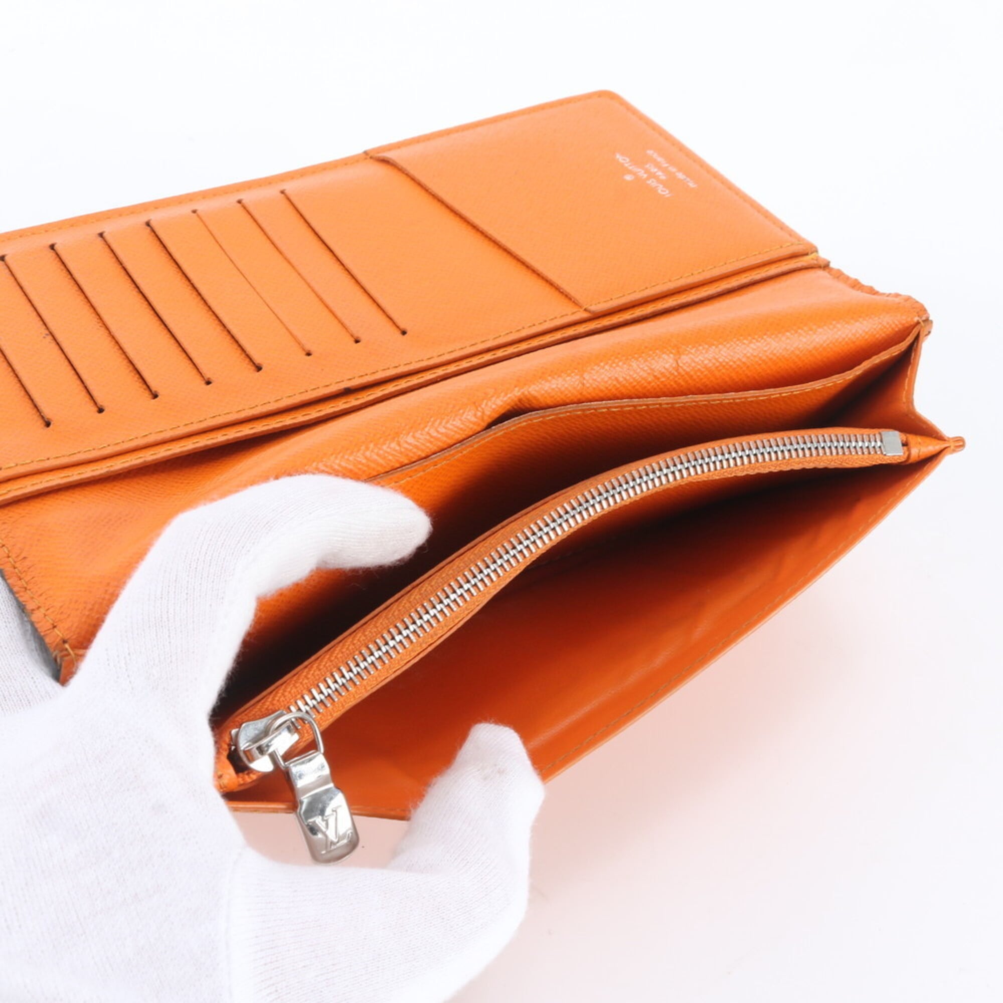 Louis Vuitton Orange Leather Coated Canvas Long Wallet (Bi-Fold) (Pre-Owned)