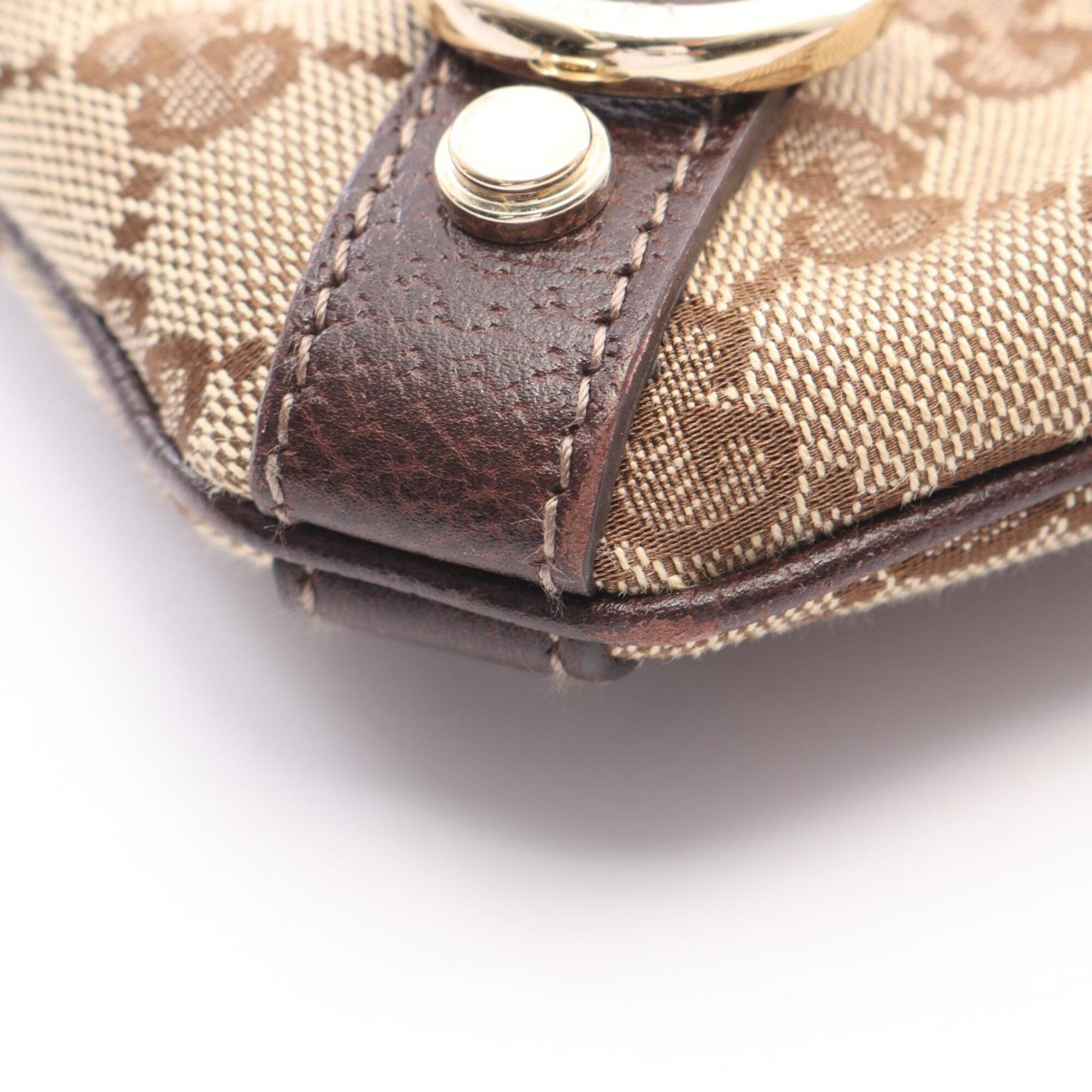 Gucci Beige Brown Canvas Leather Handbag Shoulder Bag (Pre-Owned)