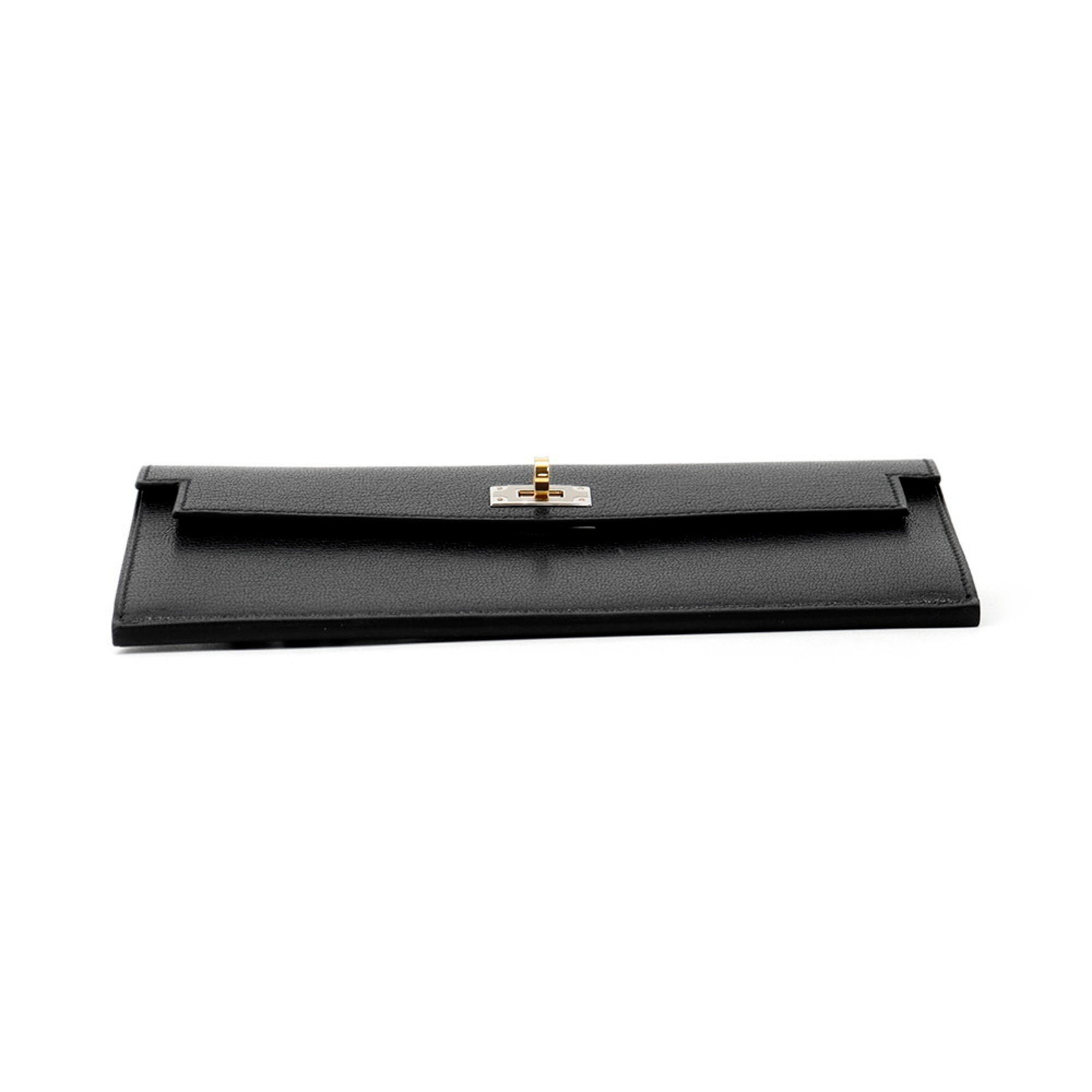 Hermes Kelly Black Chevre Leather Long Wallet (Bi-Fold) (Pre-Owned)