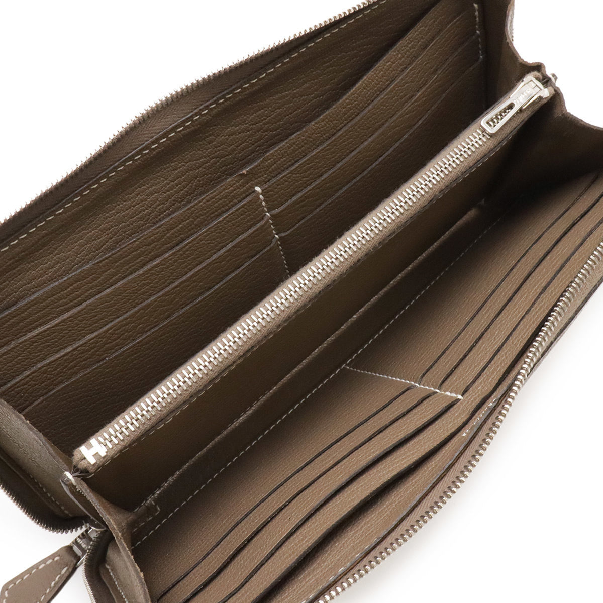 Hermes Etoupe Gray Chevre Leather Long Wallet (Bi-Fold) (Pre-Owned)