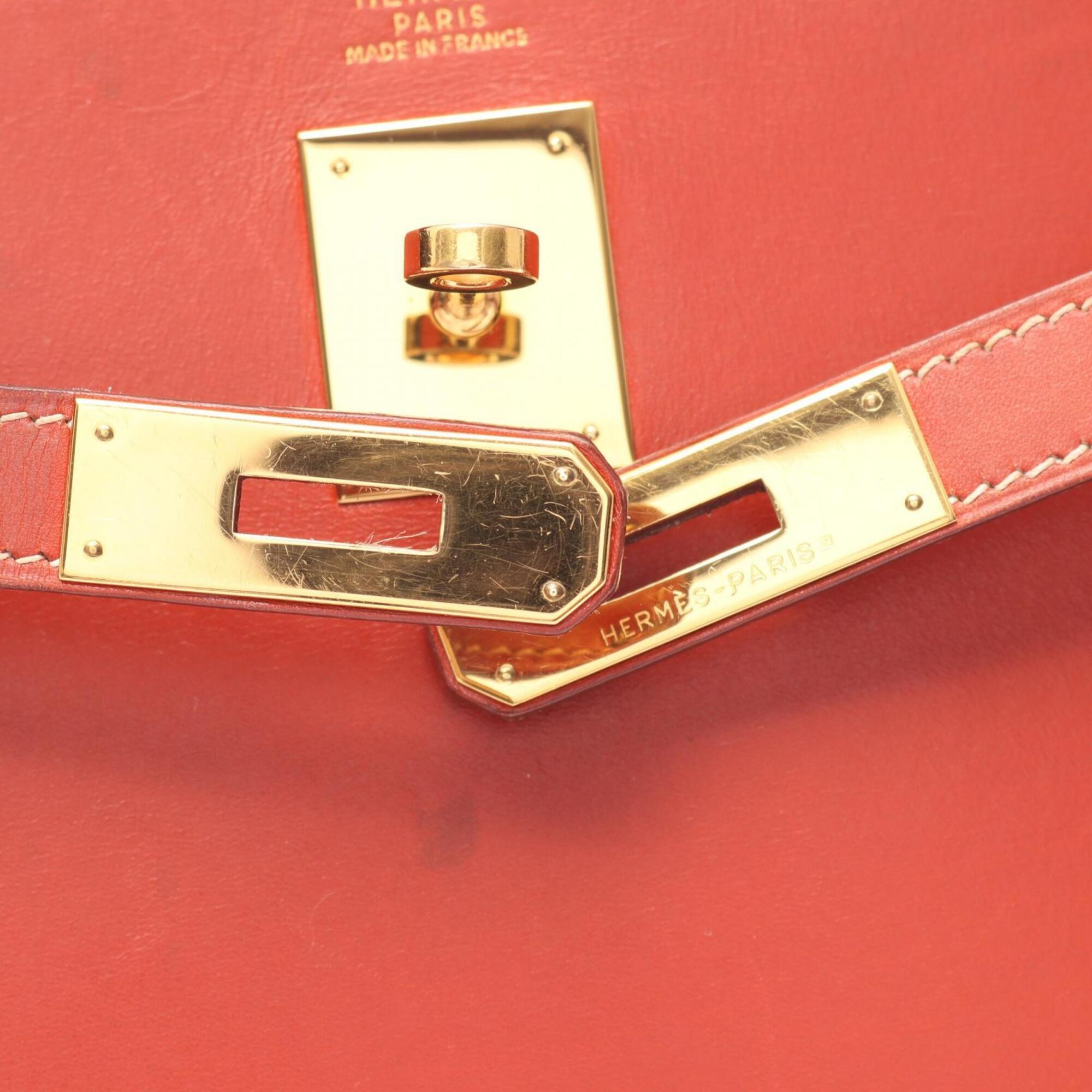 Hermes Brique Brown Box Calf Leather Handbag (Pre-Owned)