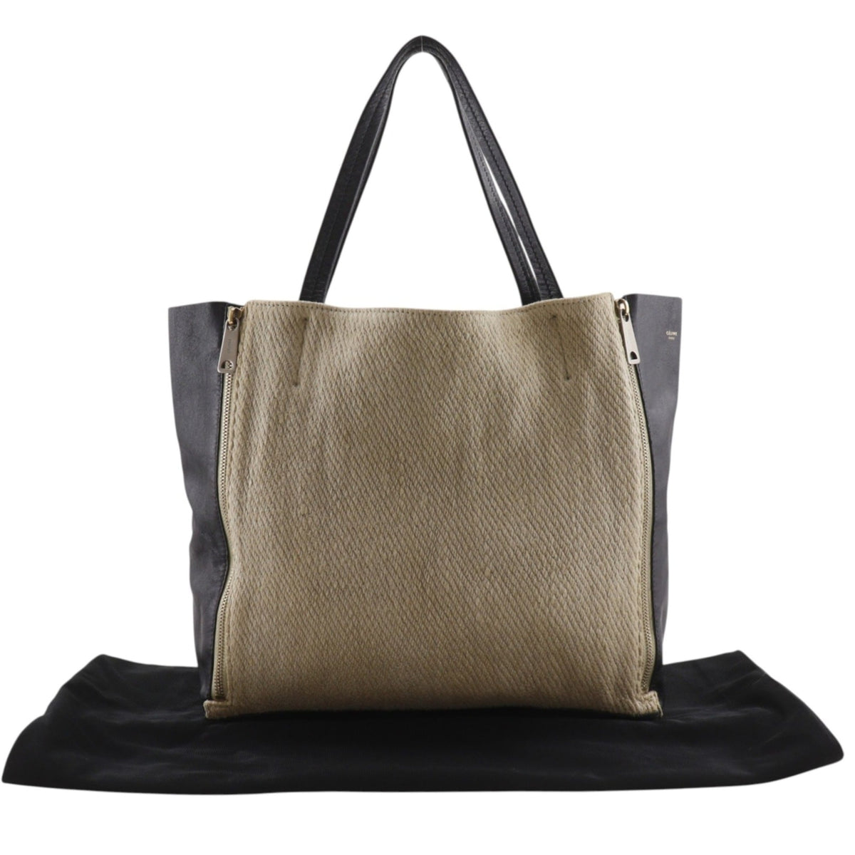 Celine Cabas Beige Black Linen Leather Tote Bag (Pre-Owned)