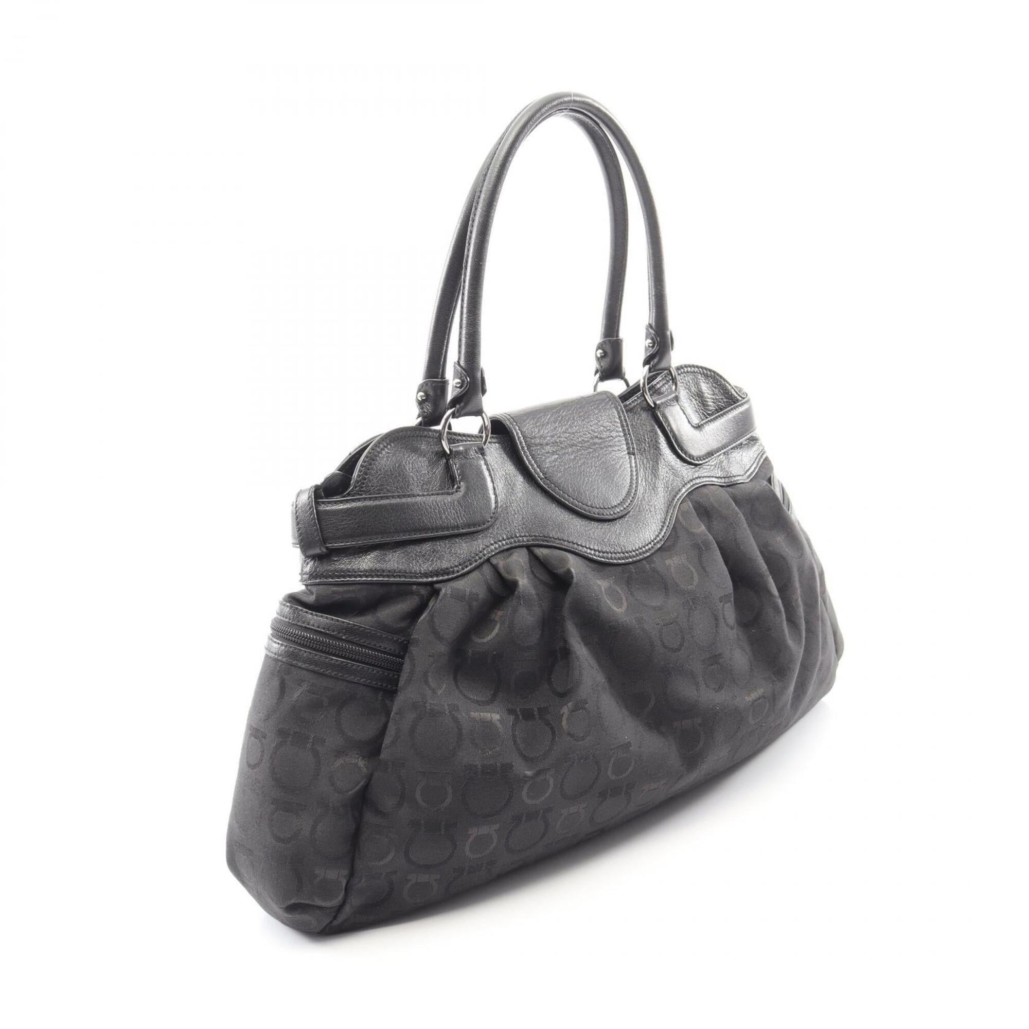 Salvatore Ferragamo Black Canvas Leather Handbag Tote Bag (Pre-Owned)