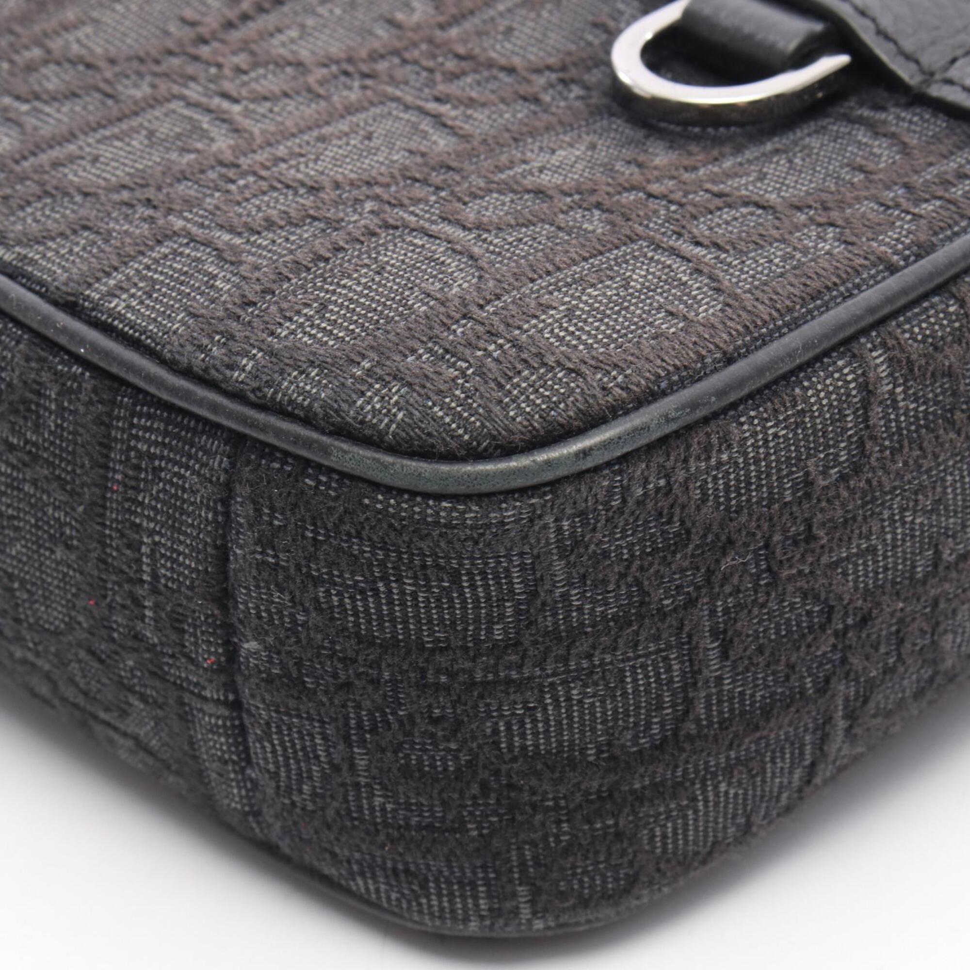 Christian Dior Black Gray Canvas Leather Handbag Shoulder Bag (Pre-Owned)