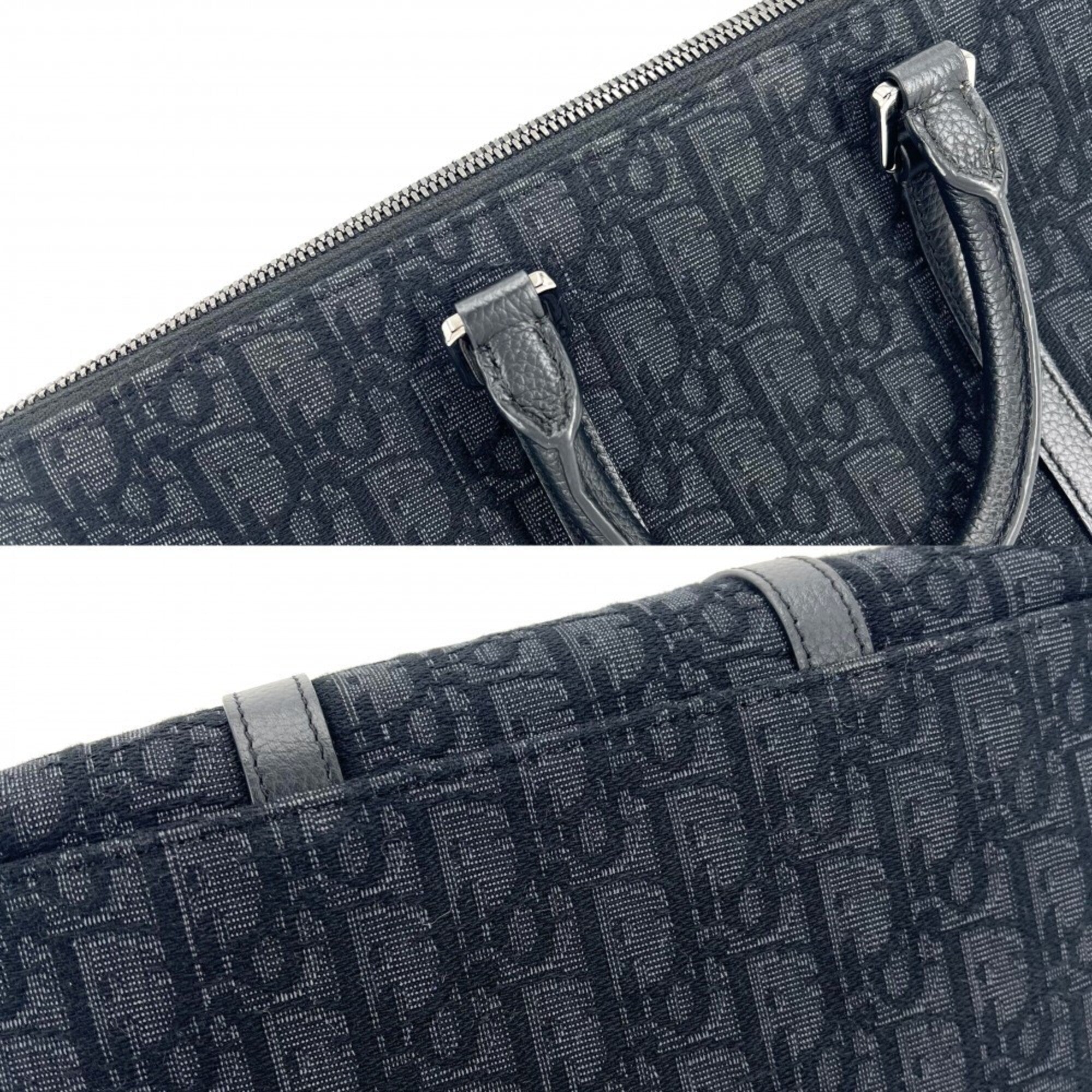 Christian Dior Navy Canvas Leather Handbag Shoulder Bag (Pre-Owned)
