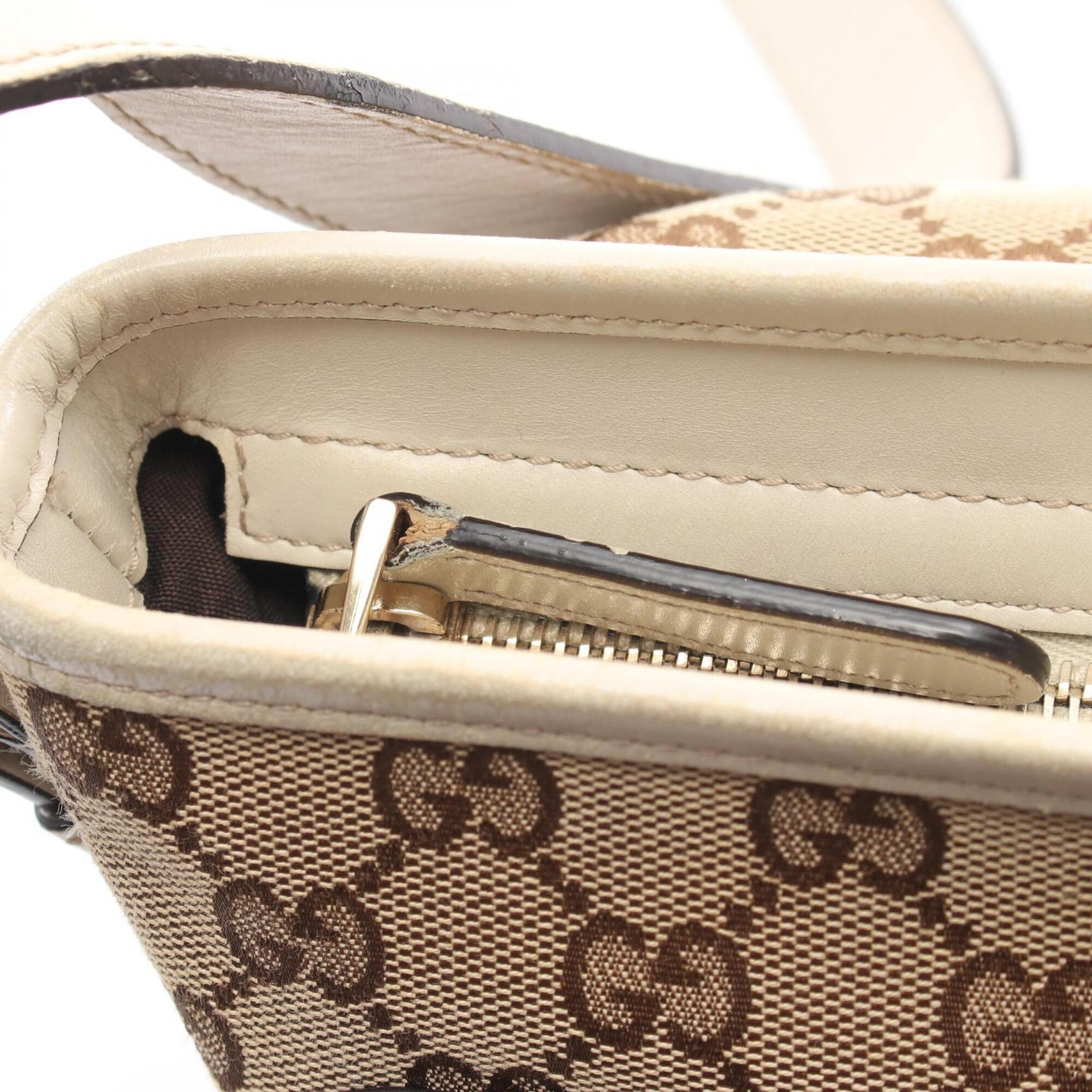 Gucci Beige White Gg Canvas Leather Handbag Shoulder Bag (Pre-Owned)