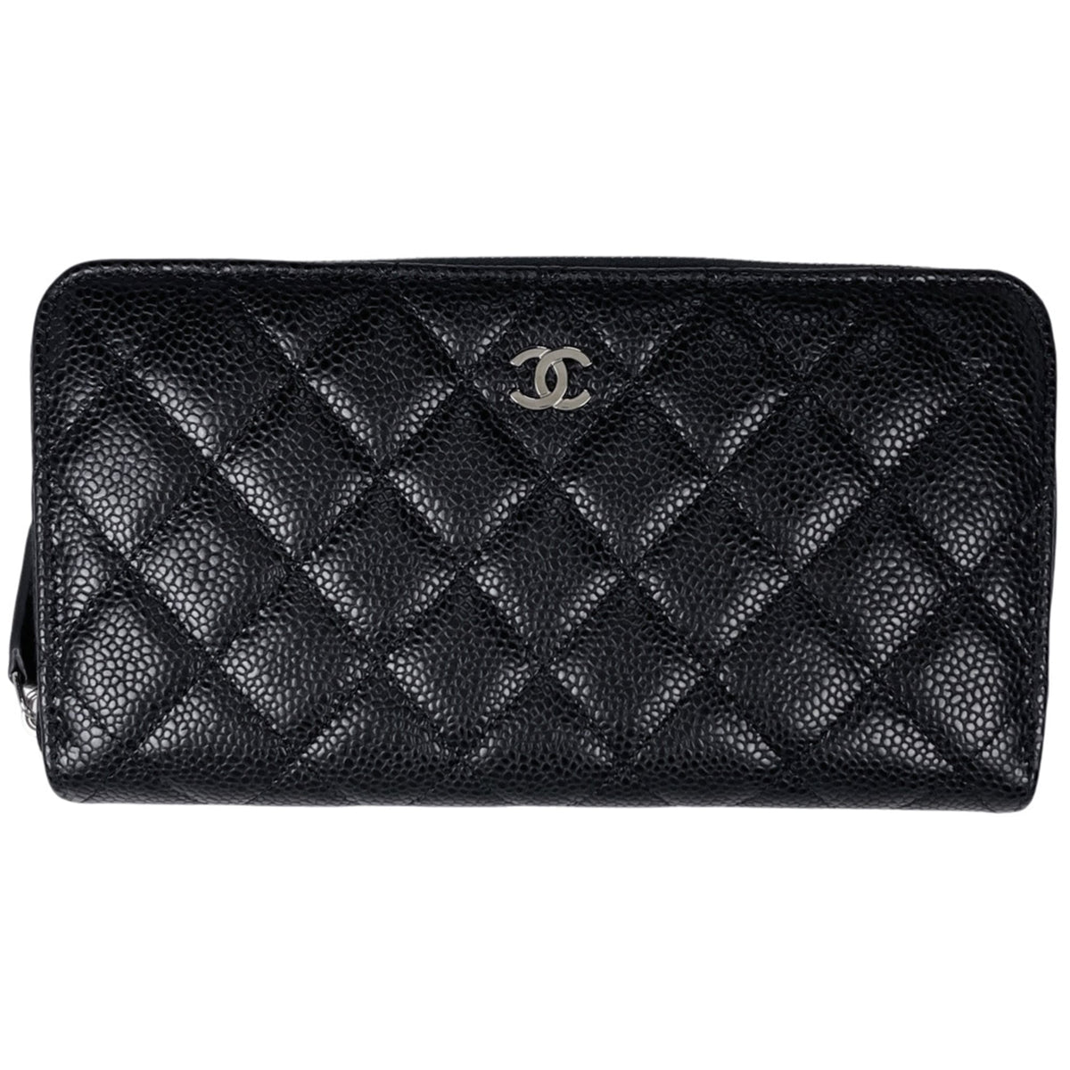 Chanel Black Grained Calfskin Long Wallet (Bi-Fold) (Pre-Owned)