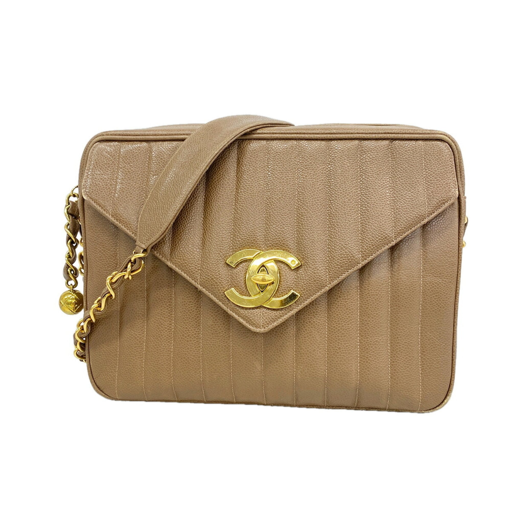 Chanel Light Brown Grained Calfskin Shoulder Bag (Pre-Owned)