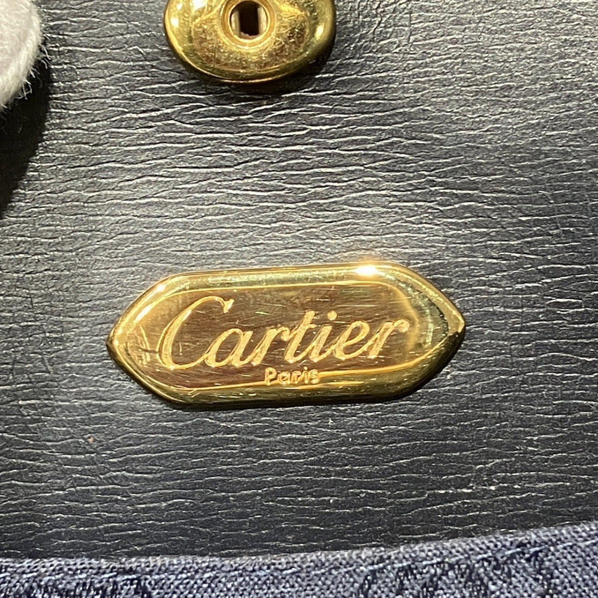 Cartier Gold Navy Sapphire Leather Shoulder Bag (Pre-Owned)