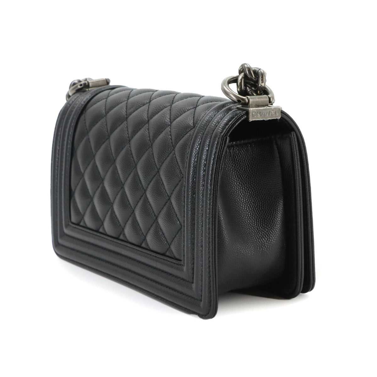 Chanel Boy Chanel Black Grained Calfskin Handbag Shoulder Bag (Pre-Owned)