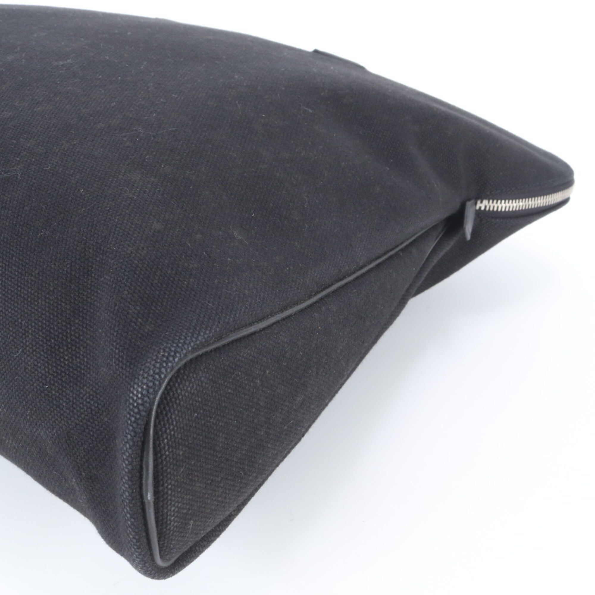 Hermes Black Leather Canvas Shoulder Bag Tote Bag (Pre-Owned)