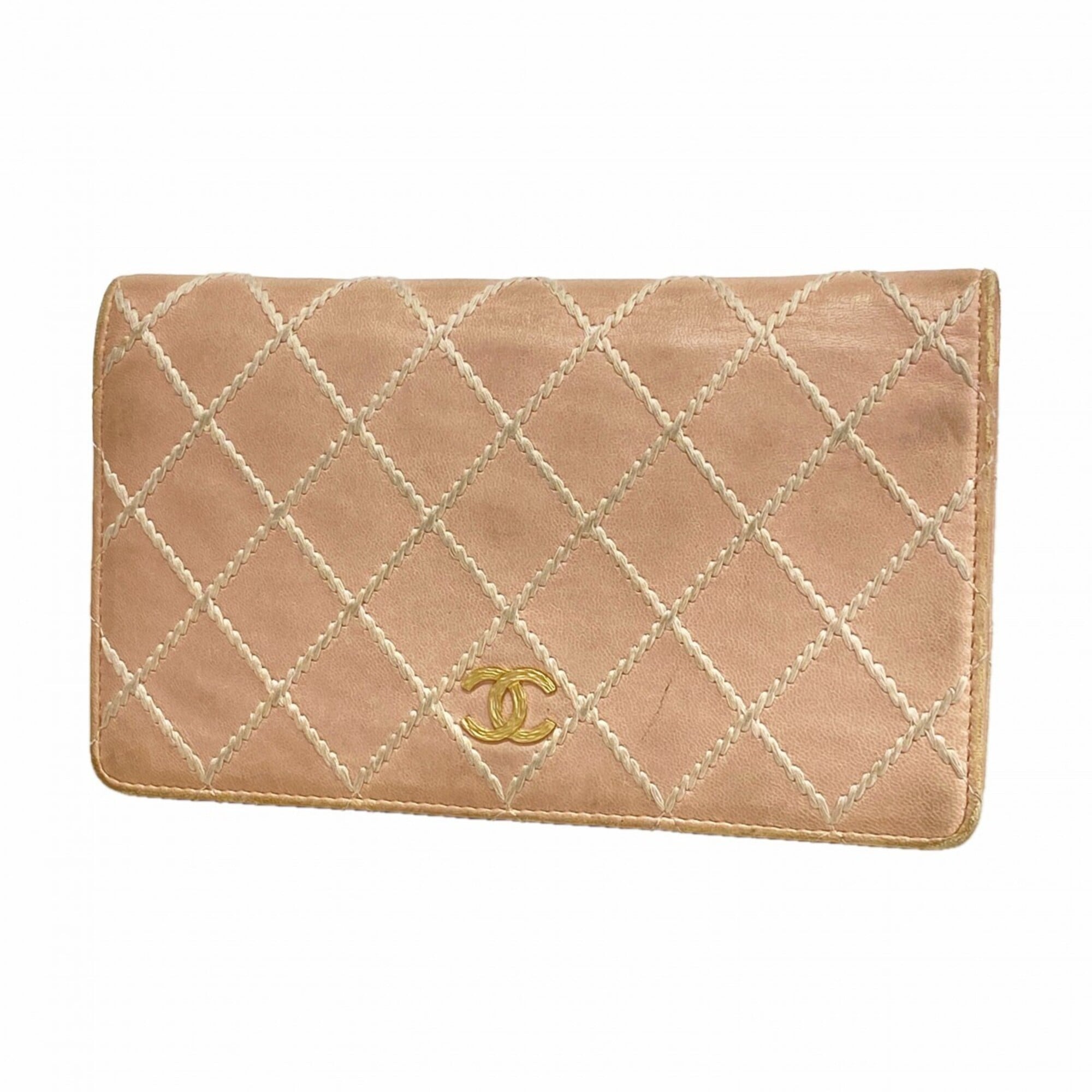 Chanel Pink Leather Long Wallet (Bi-Fold) (Pre-Owned)