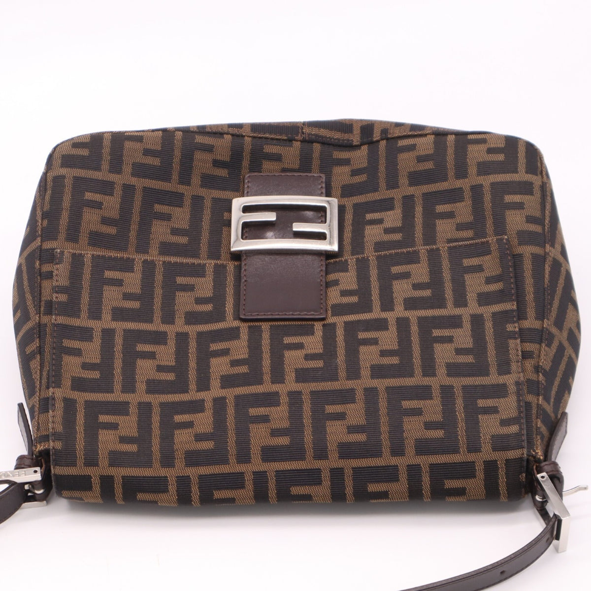 Fendi Zucca Beige Brown Zucca Leather Shoulder Bag (Pre-Owned)