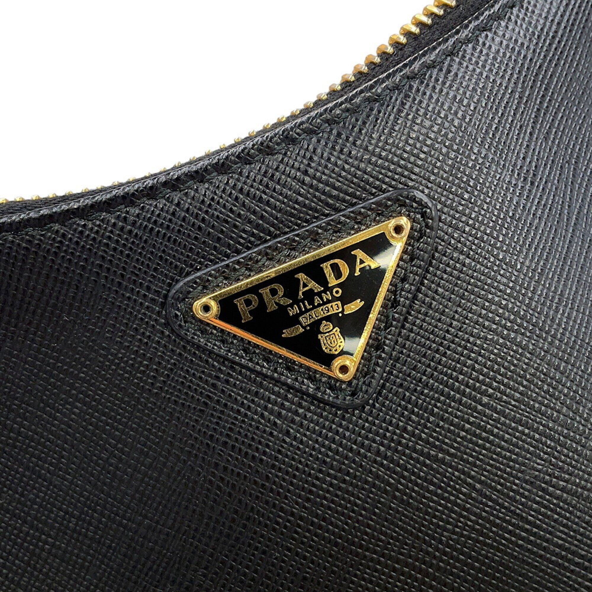 Prada Black Saffiano Triangle Leather Shoulder Bag (Pre-Owned)