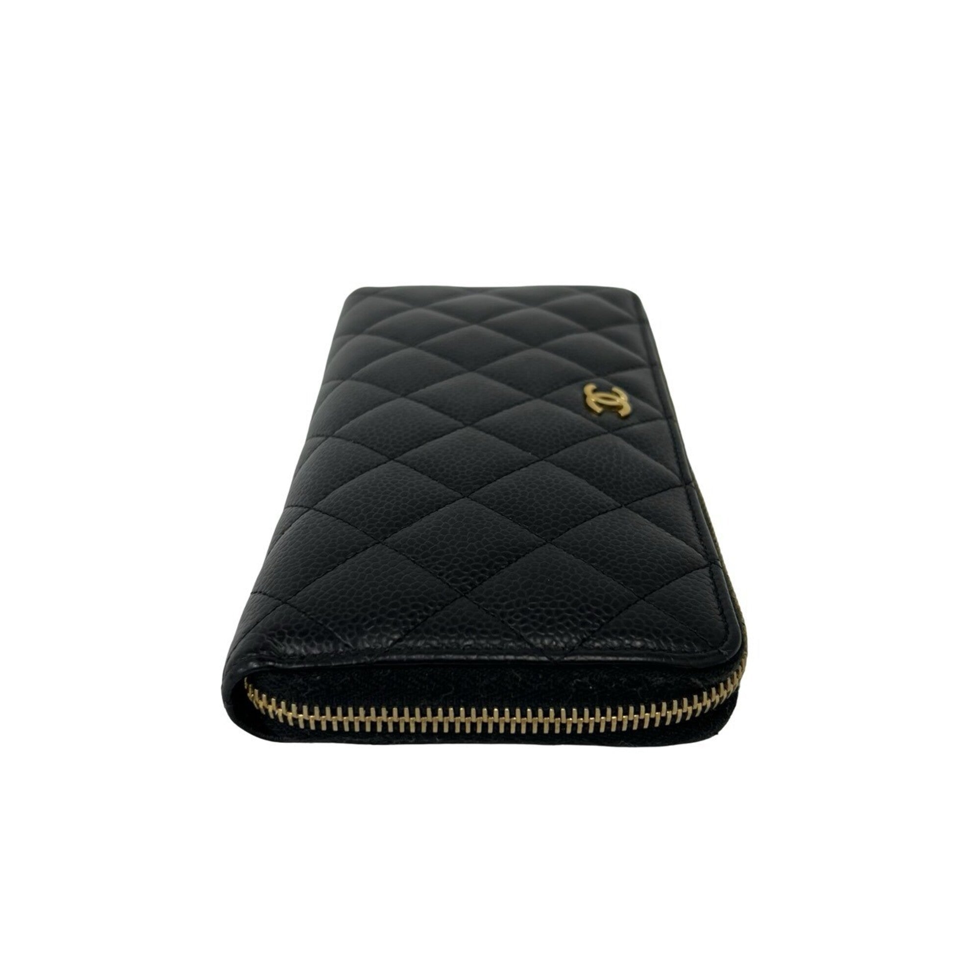 Chanel Black Grained Calfskin Long Wallet (Bi-Fold) (Pre-Owned)